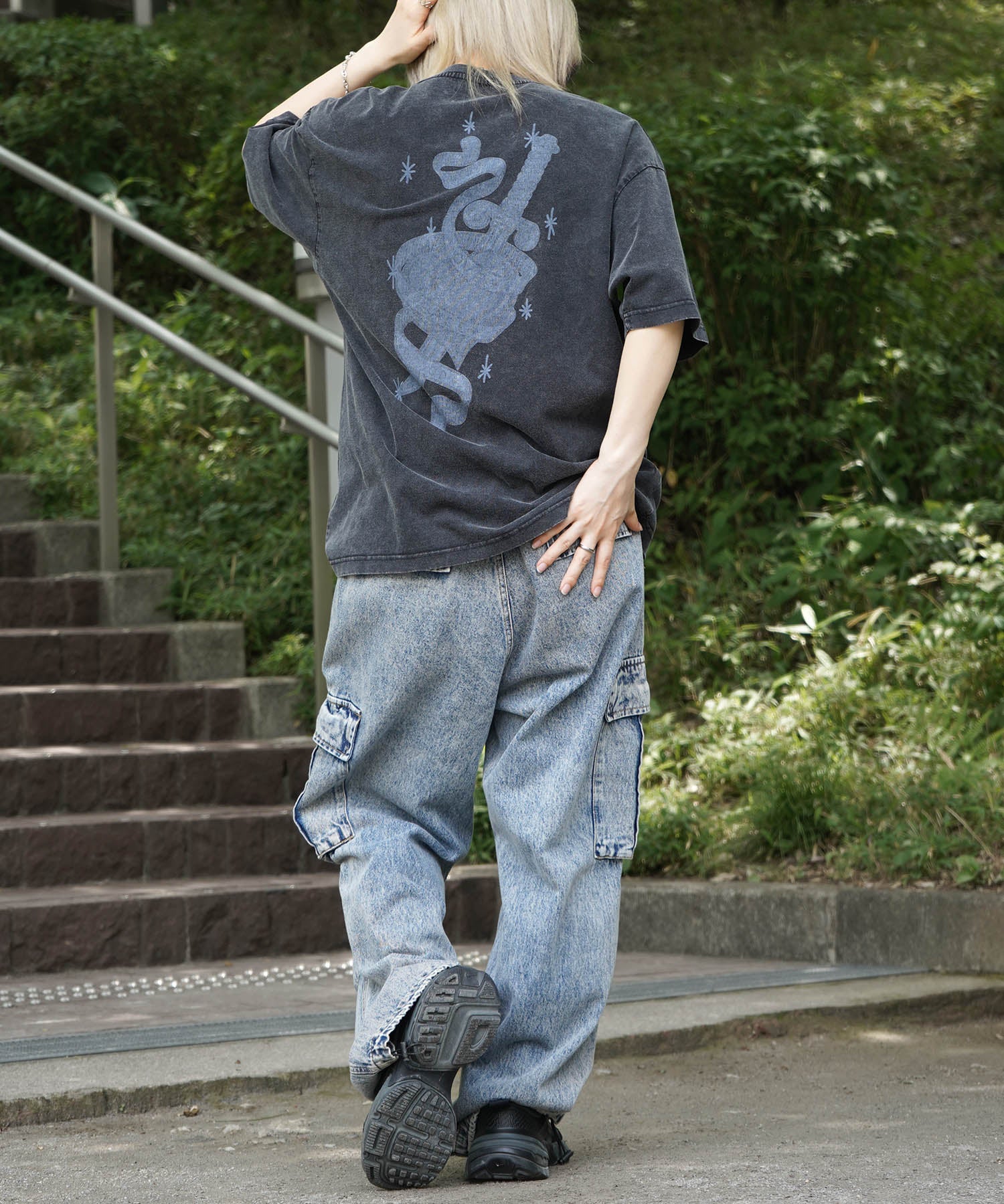 25SS ハードウォッシュ加工 バックプリント ボックスシルエット 半袖Tシャツ