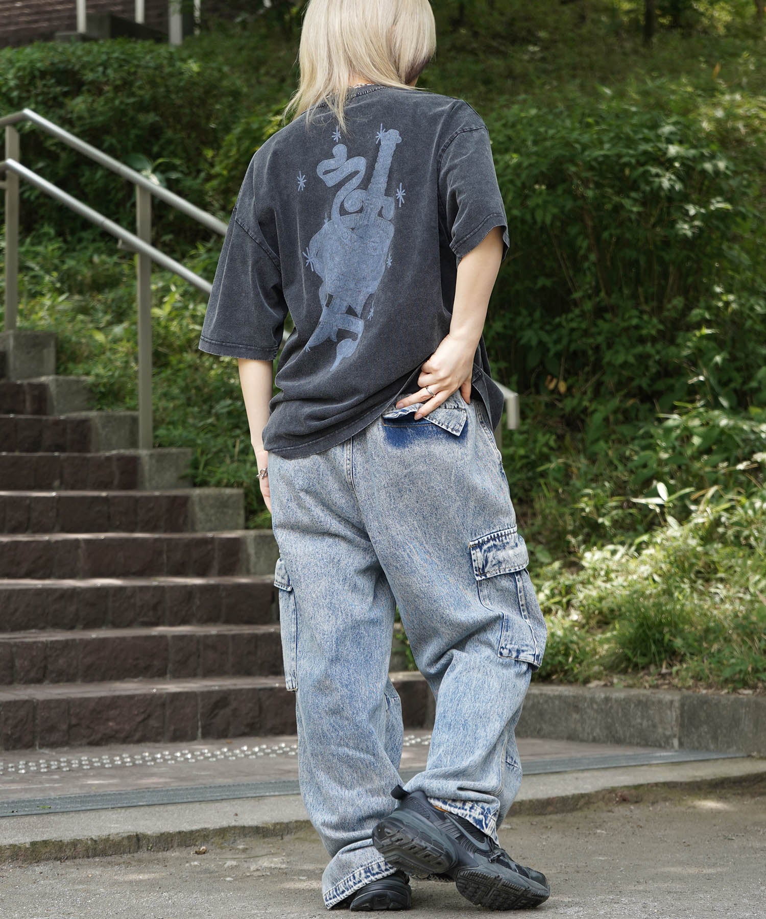 25SS ハードウォッシュ加工 バックプリント ボックスシルエット 半袖Tシャツ