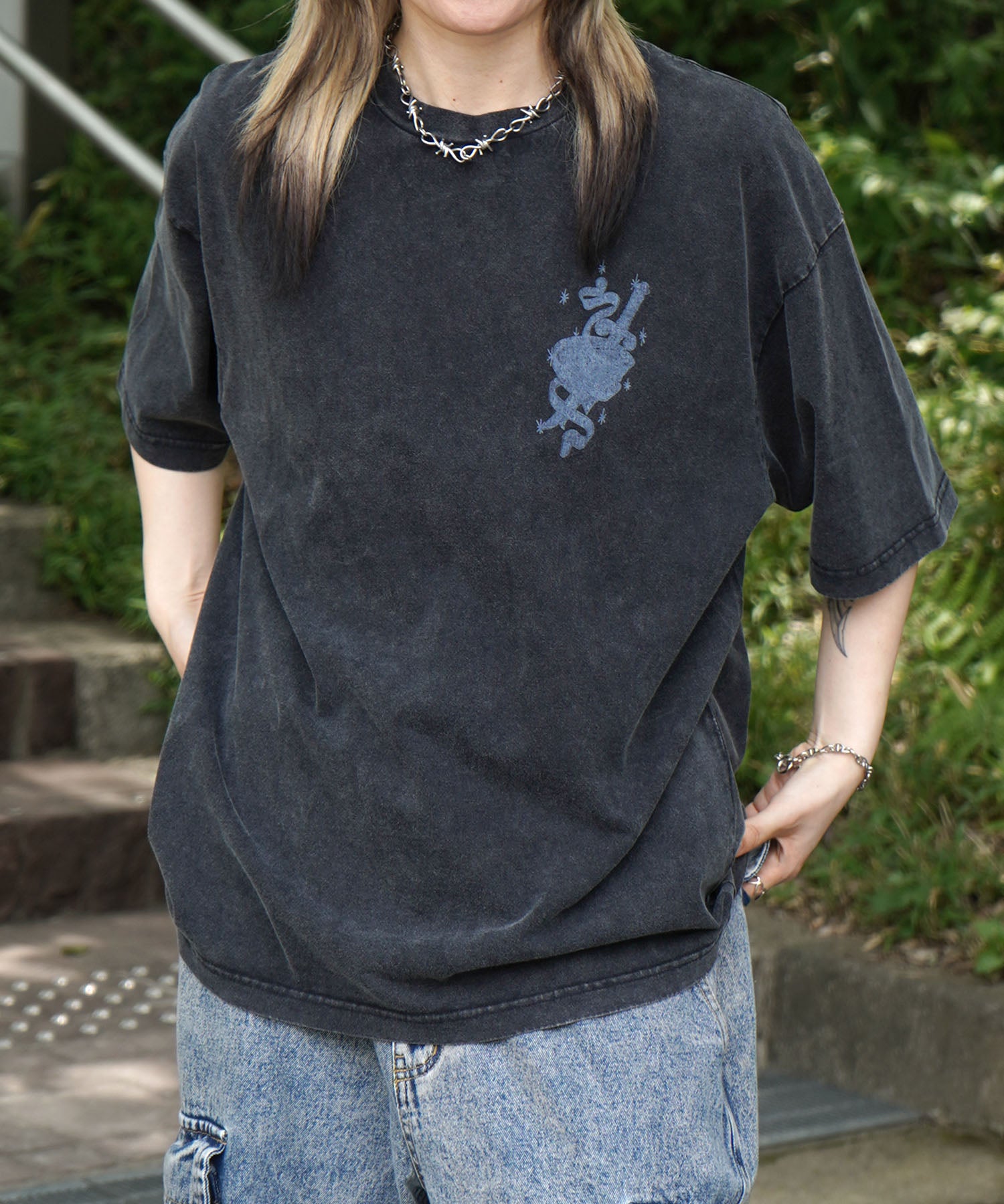 25SS ハードウォッシュ加工 バックプリント ボックスシルエット 半袖Tシャツ