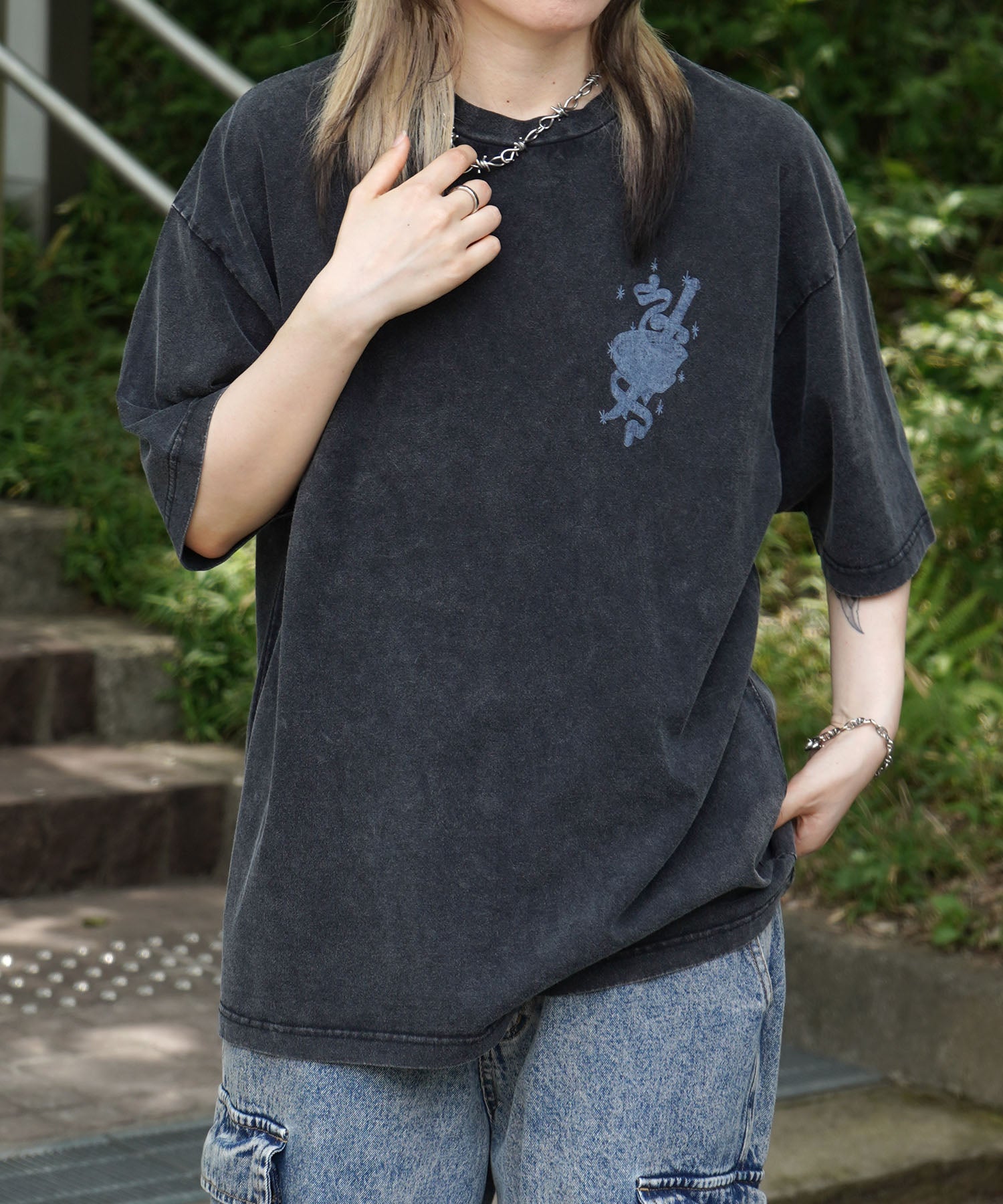 25SS ハードウォッシュ加工 バックプリント ボックスシルエット 半袖Tシャツ