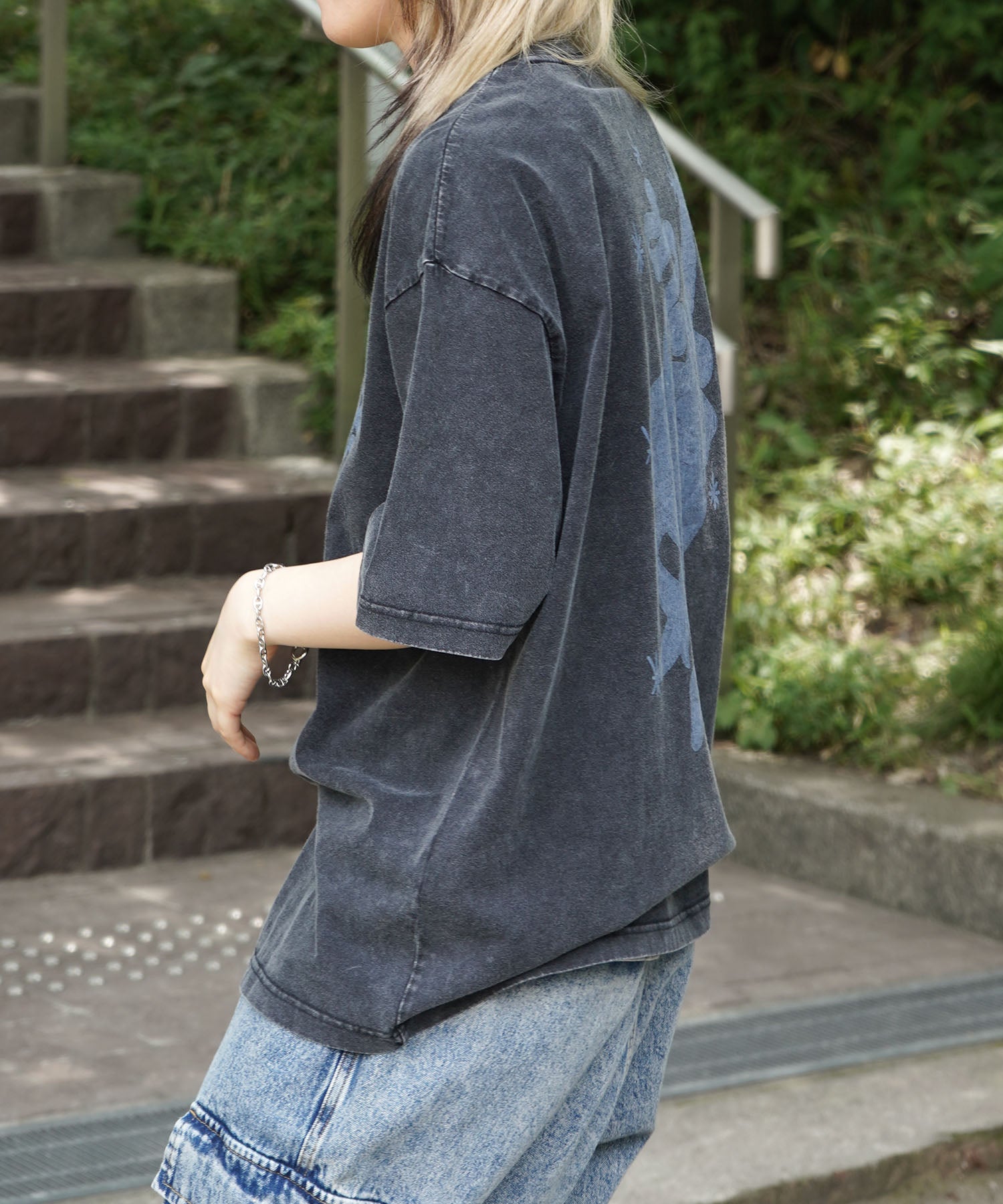 25SS ハードウォッシュ加工 バックプリント ボックスシルエット 半袖Tシャツ