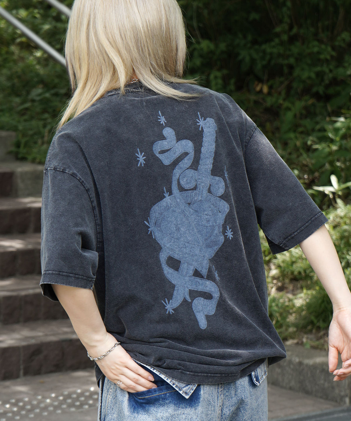 25SS ハードウォッシュ加工 バックプリント ボックスシルエット 半袖Tシャツ