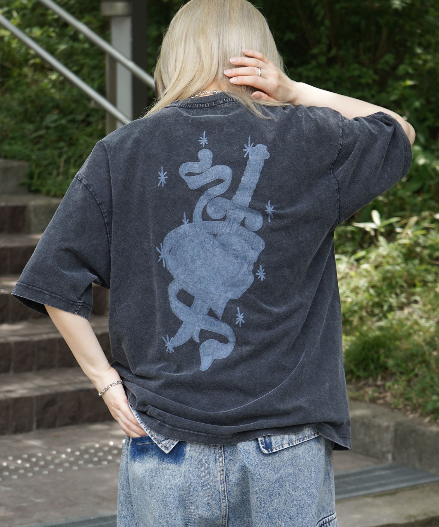 25SS ハードウォッシュ加工 バックプリント ボックスシルエット 半袖Tシャツ
