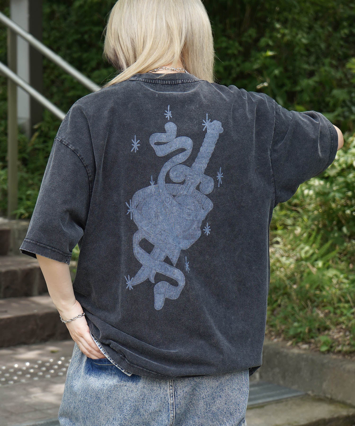 25SS ハードウォッシュ加工 バックプリント ボックスシルエット 半袖Tシャツ