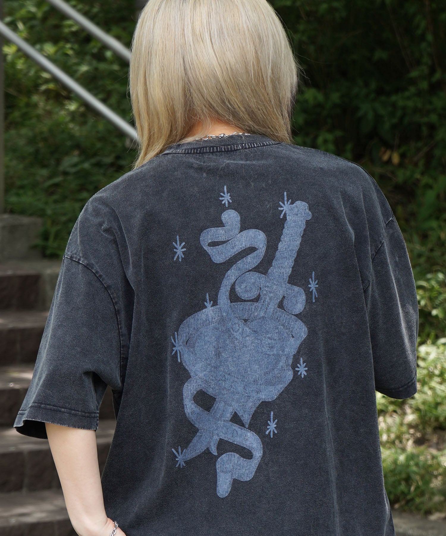 25SS ハードウォッシュ加工 バックプリント ボックスシルエット 半袖Tシャツ