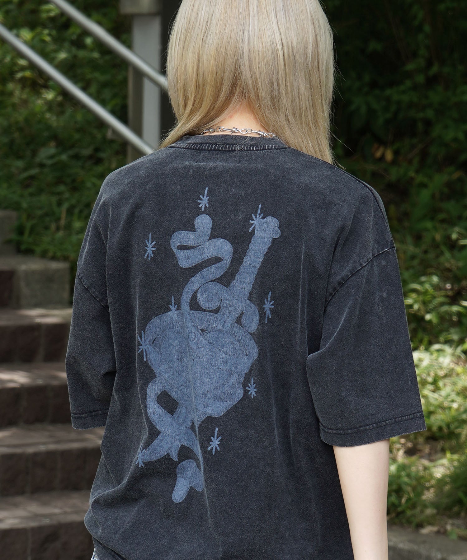 25SS ハードウォッシュ加工 バックプリント ボックスシルエット 半袖Tシャツ