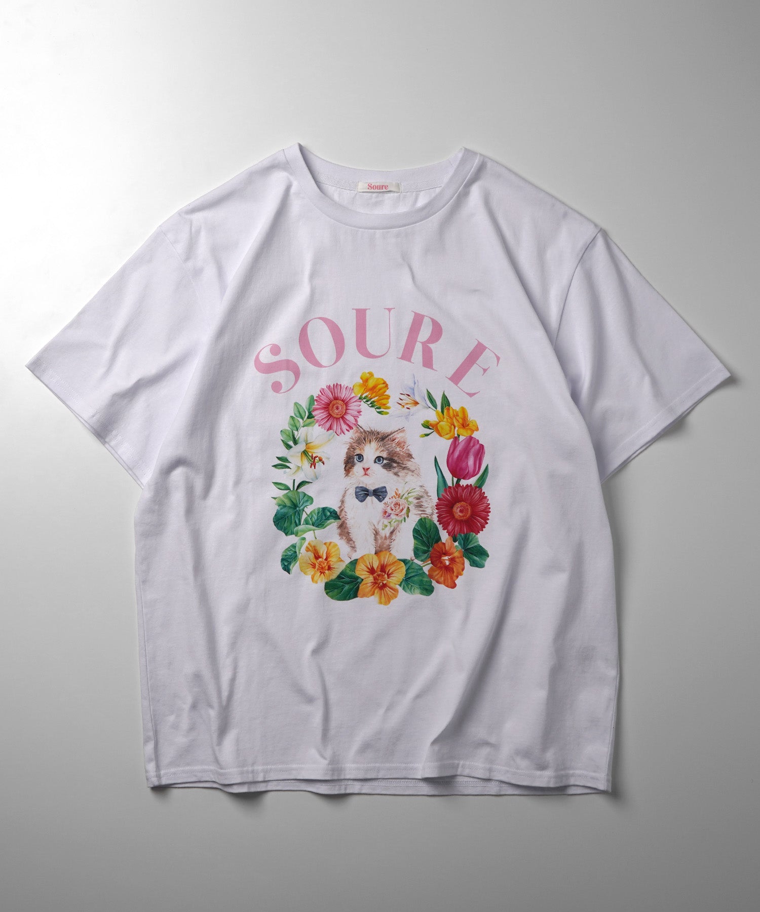 25SS 【Soure】キャットフラワー フロントプリント 半袖Tシャツ