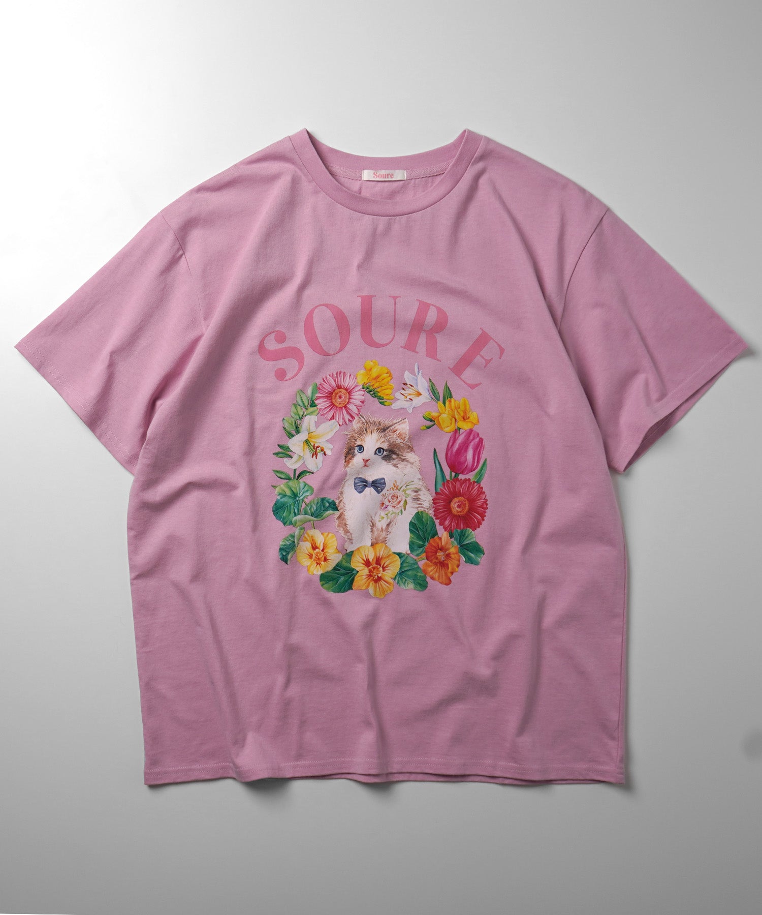 25SS 【Soure】キャットフラワー フロントプリント 半袖Tシャツ