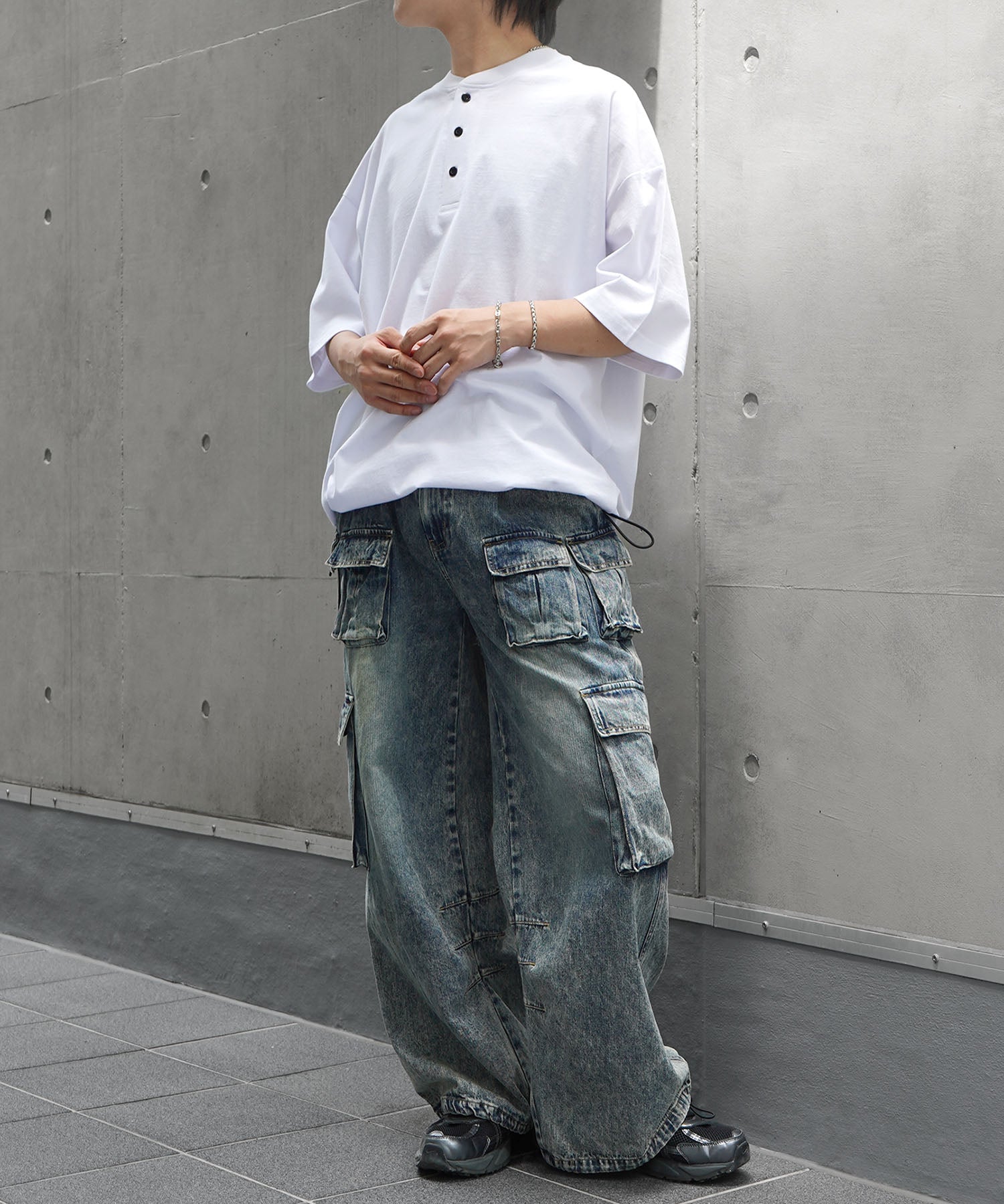 25SS ヘンリーネック ドローコード 半袖Tシャツ