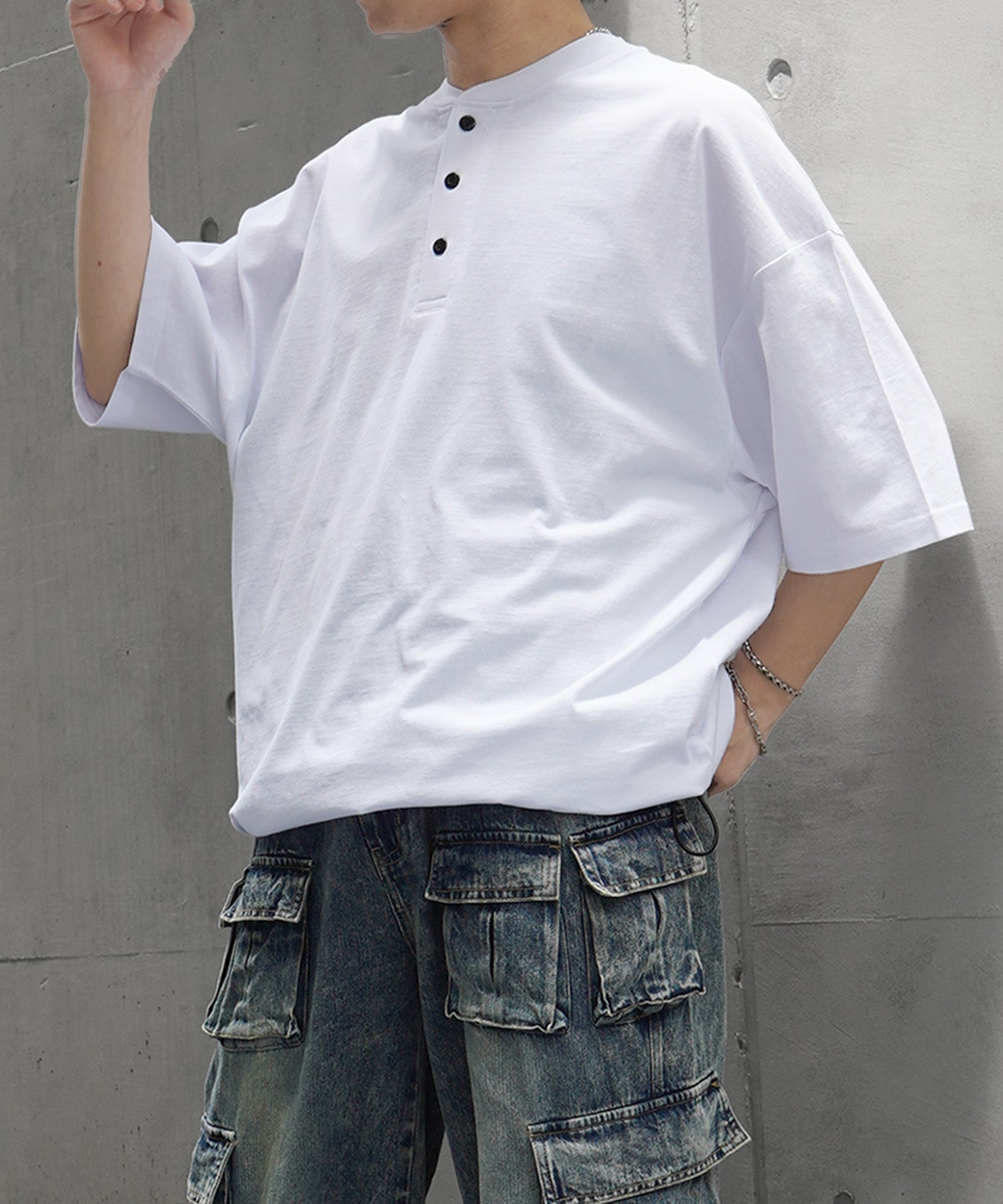 25SS ヘンリーネック ドローコード 半袖Tシャツ