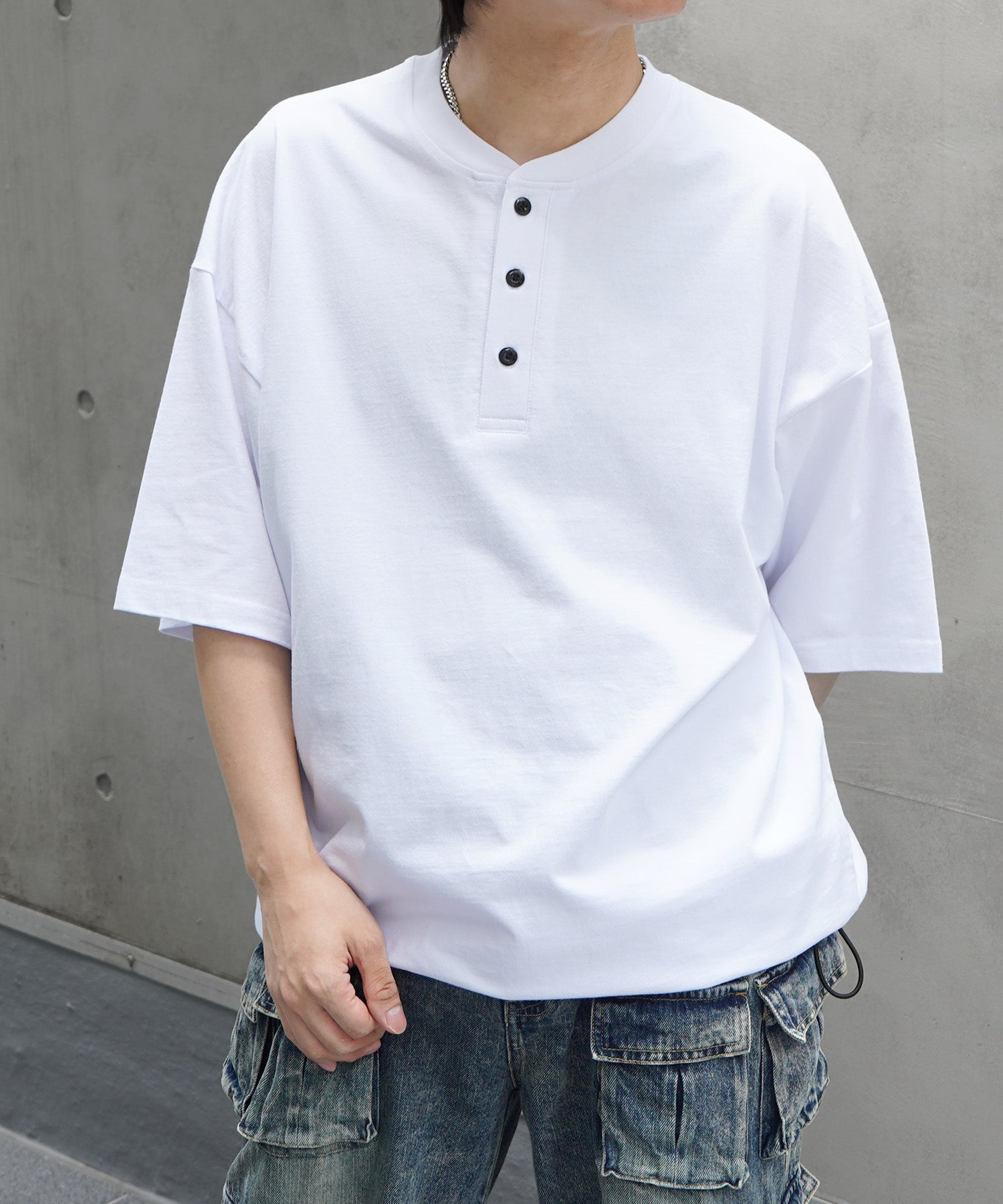 25SS ヘンリーネック ドローコード 半袖Tシャツ