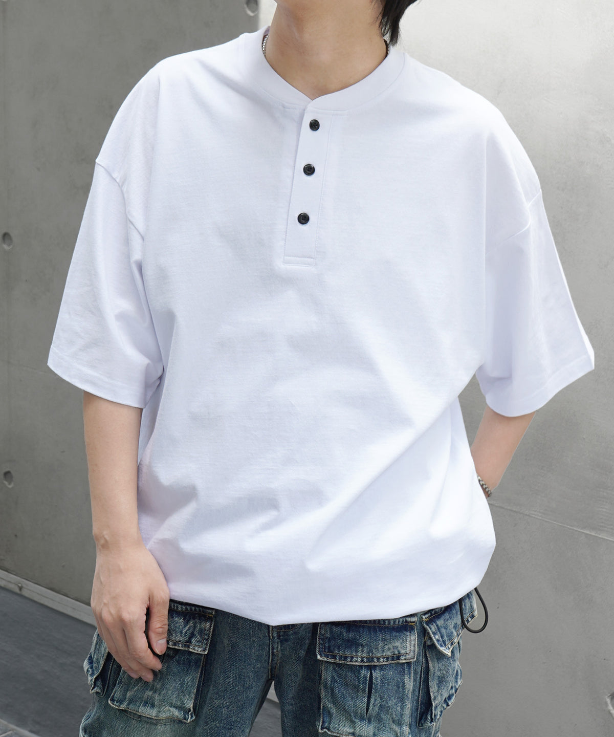 25SS ヘンリーネック ドローコード 半袖Tシャツ