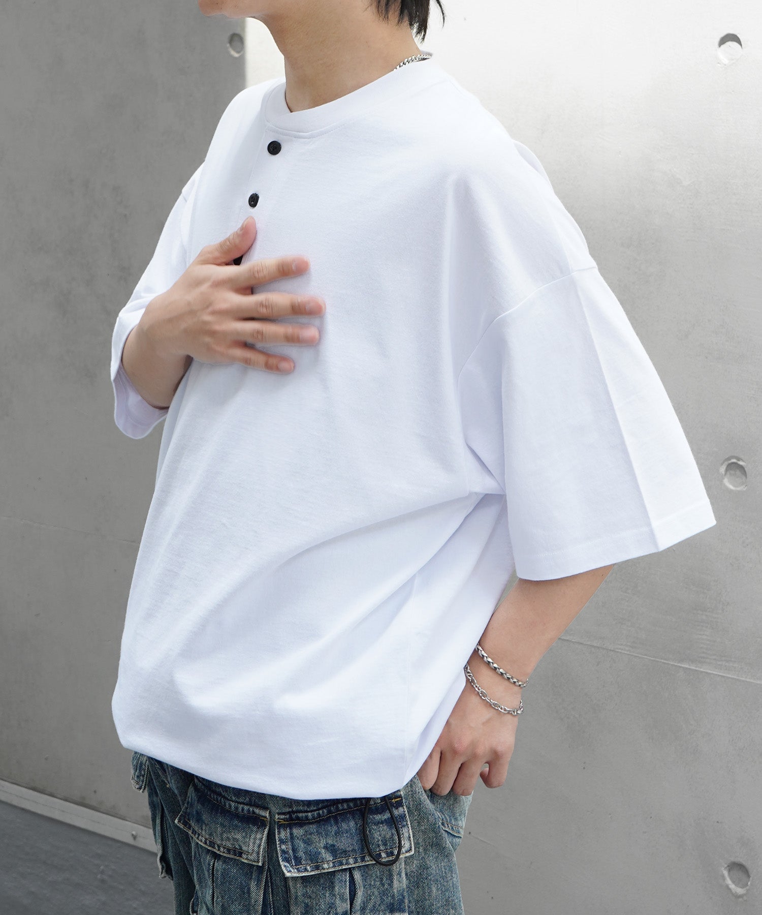 25SS ヘンリーネック ドローコード 半袖Tシャツ