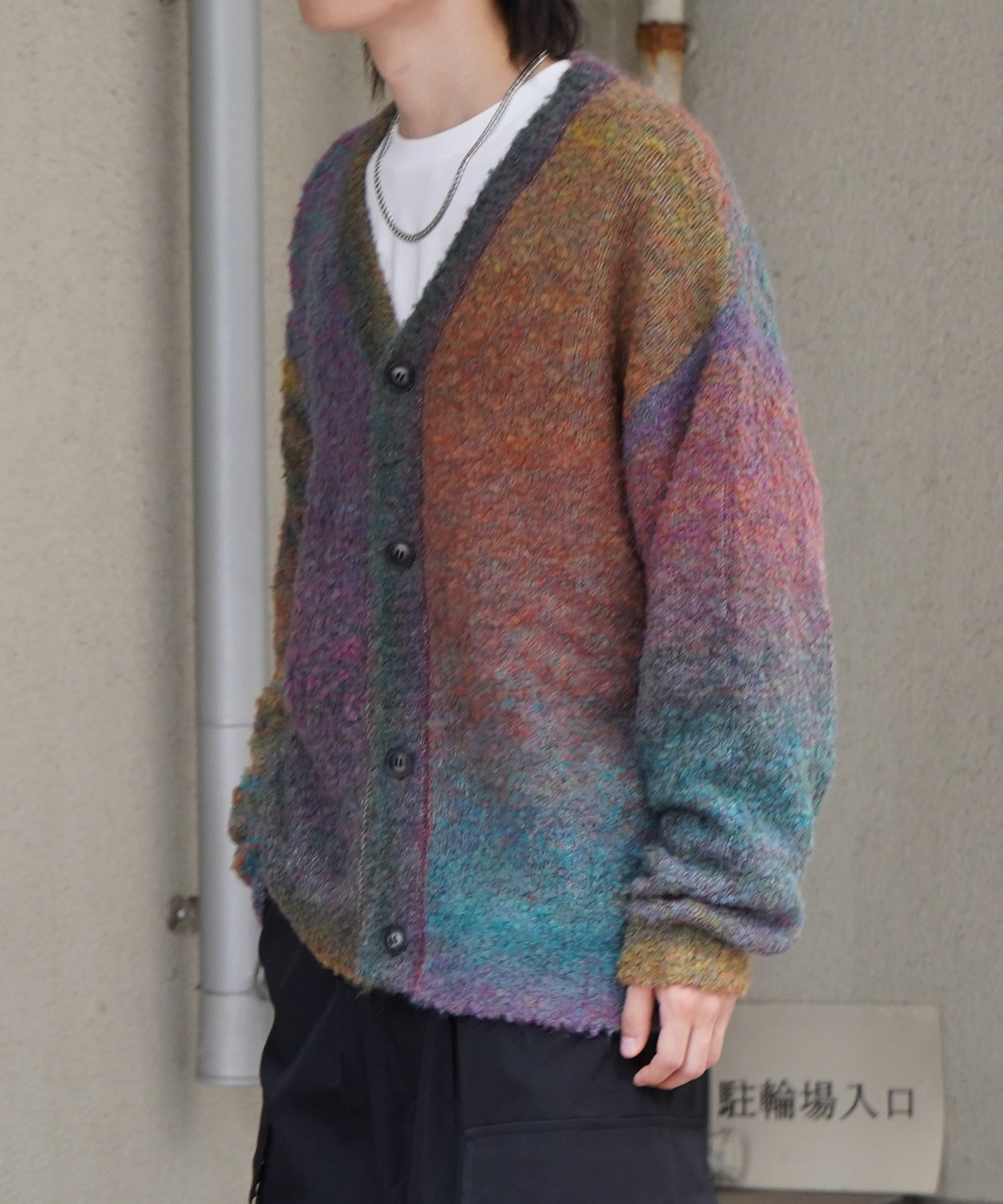 レトロライク ビッグシルエット グラデーションブークレ ボリューム ニットカーディガン