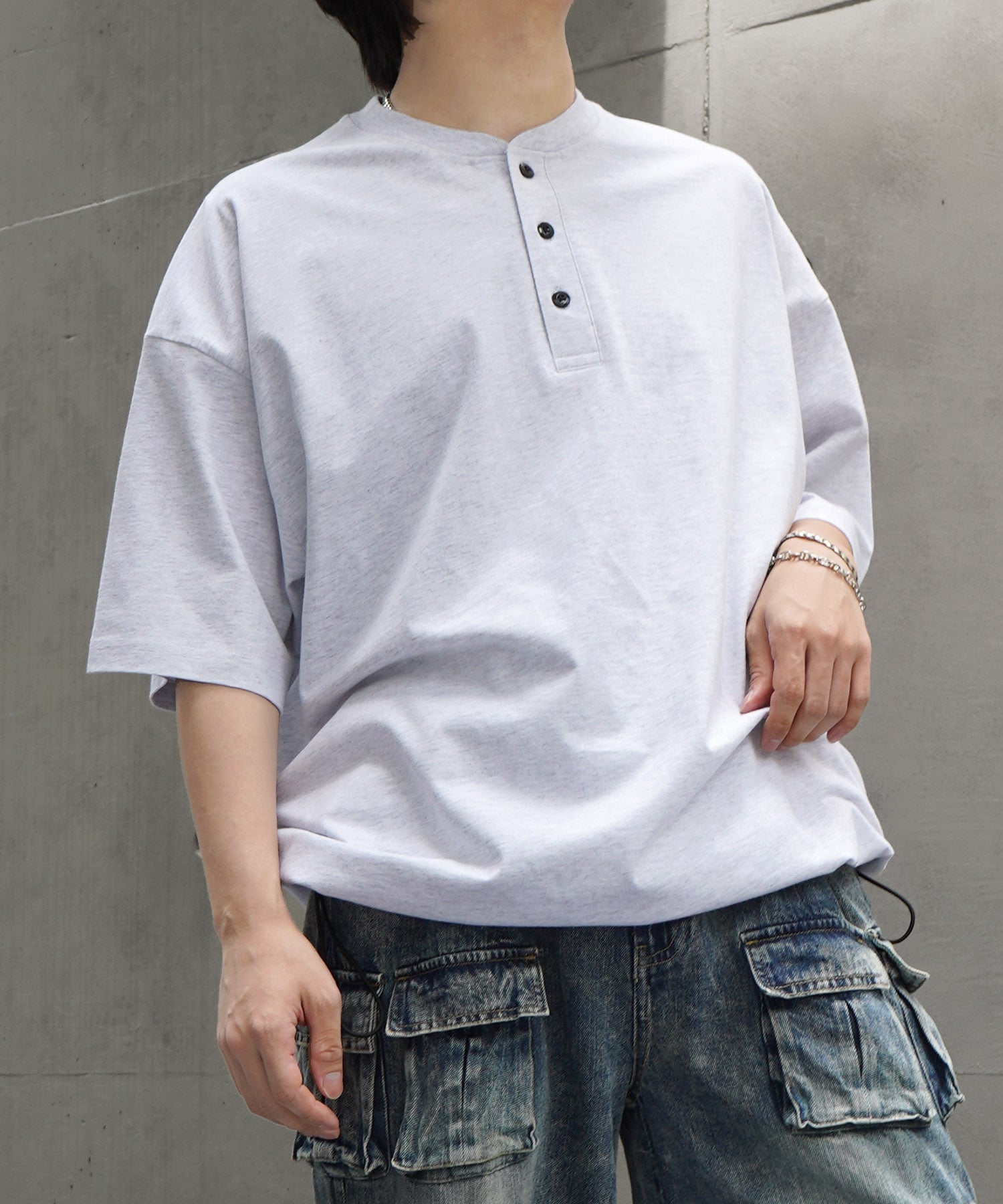 25SS ヘンリーネック ドローコード 半袖Tシャツ