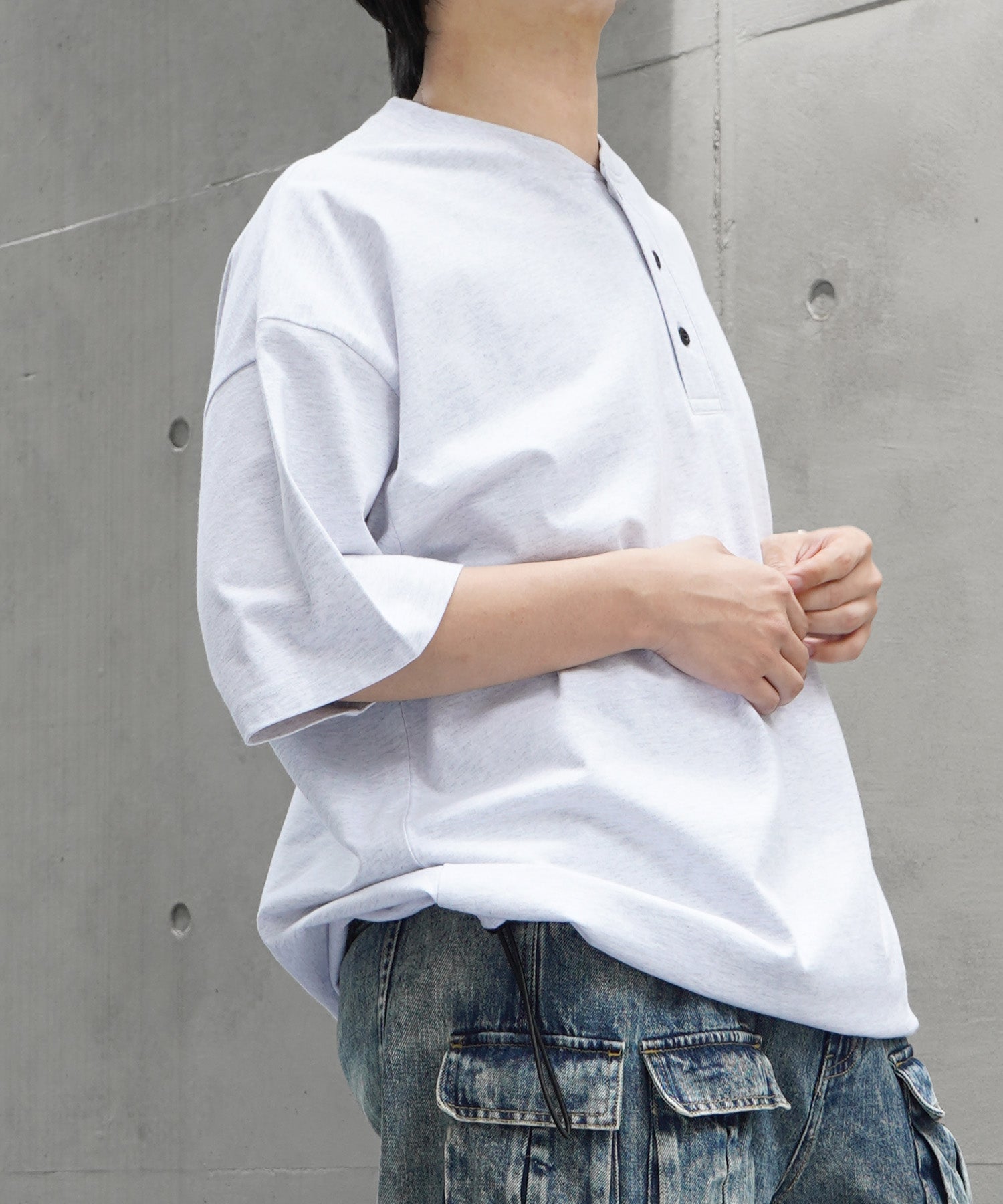 25SS ヘンリーネック ドローコード 半袖Tシャツ