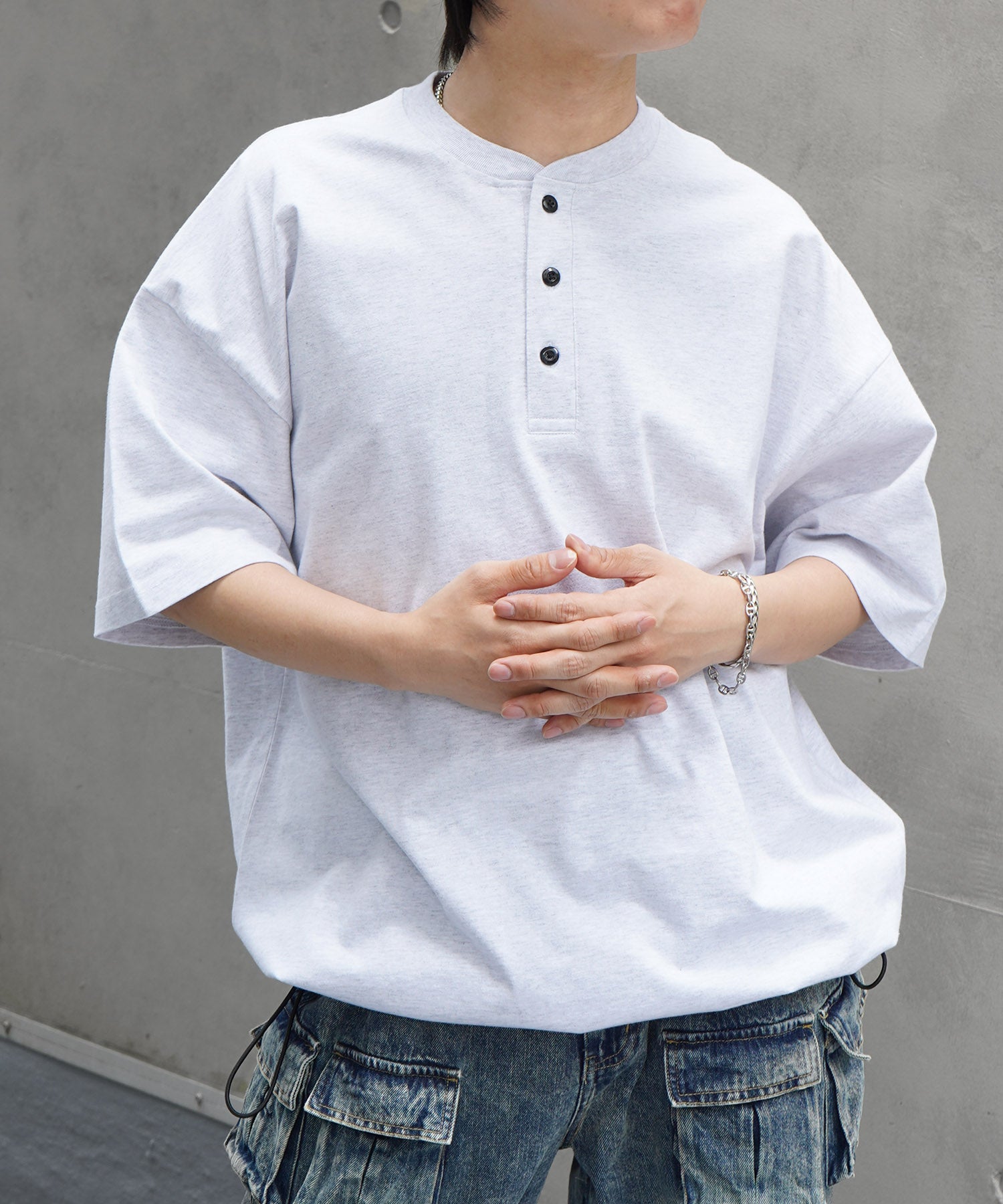 25SS ヘンリーネック ドローコード 半袖Tシャツ