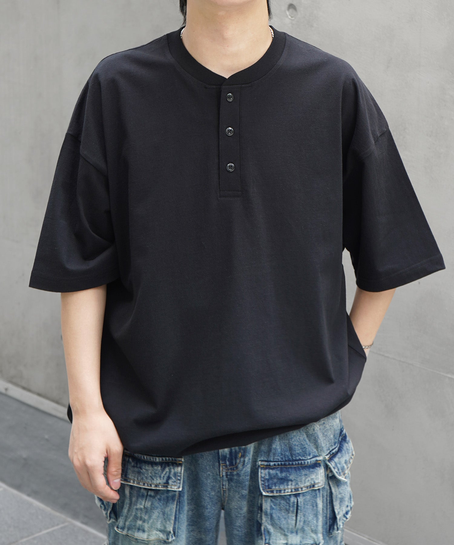 25SS ヘンリーネック ドローコード 半袖Tシャツ