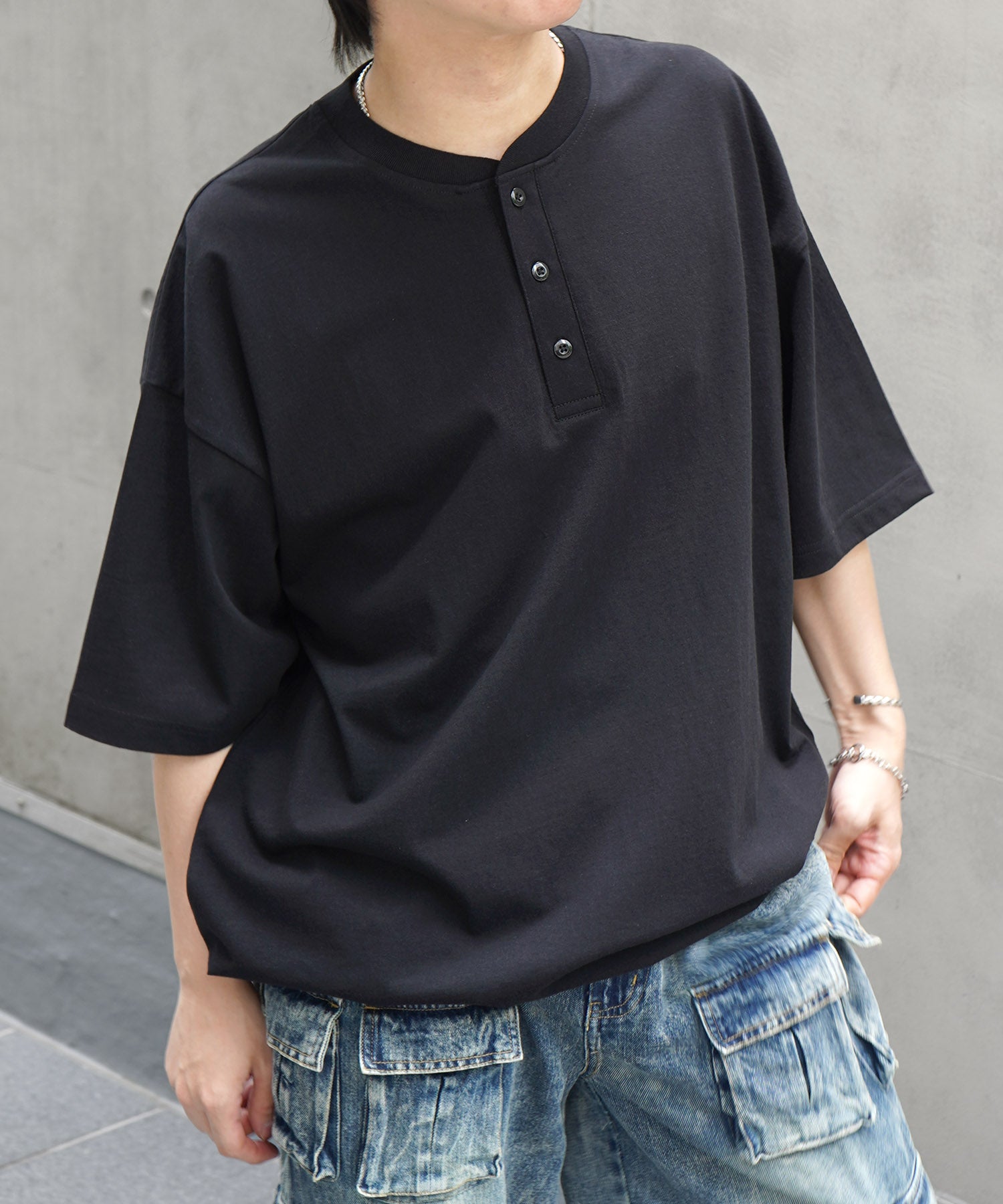 25SS ヘンリーネック ドローコード 半袖Tシャツ