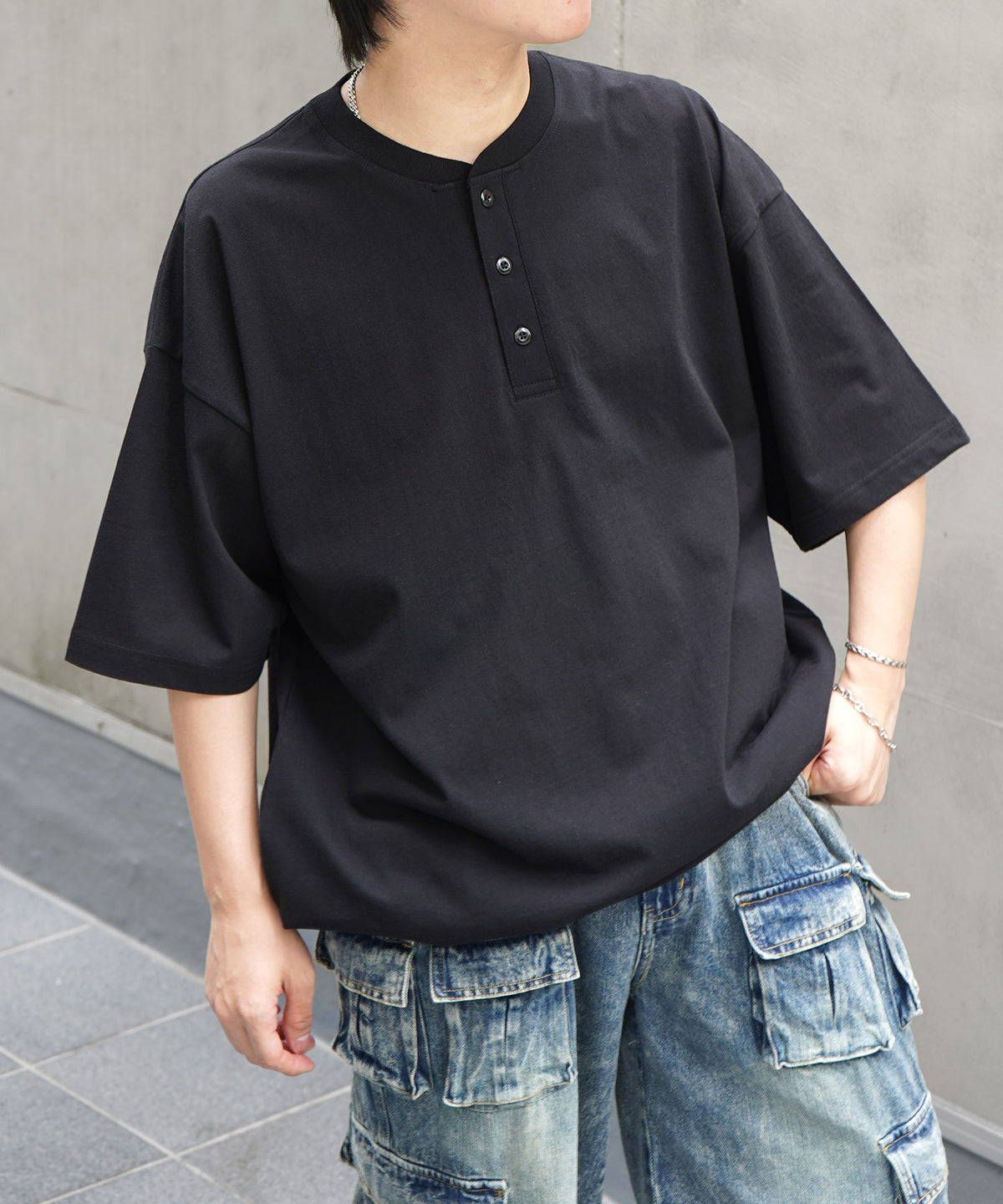 25SS ヘンリーネック ドローコード 半袖Tシャツ