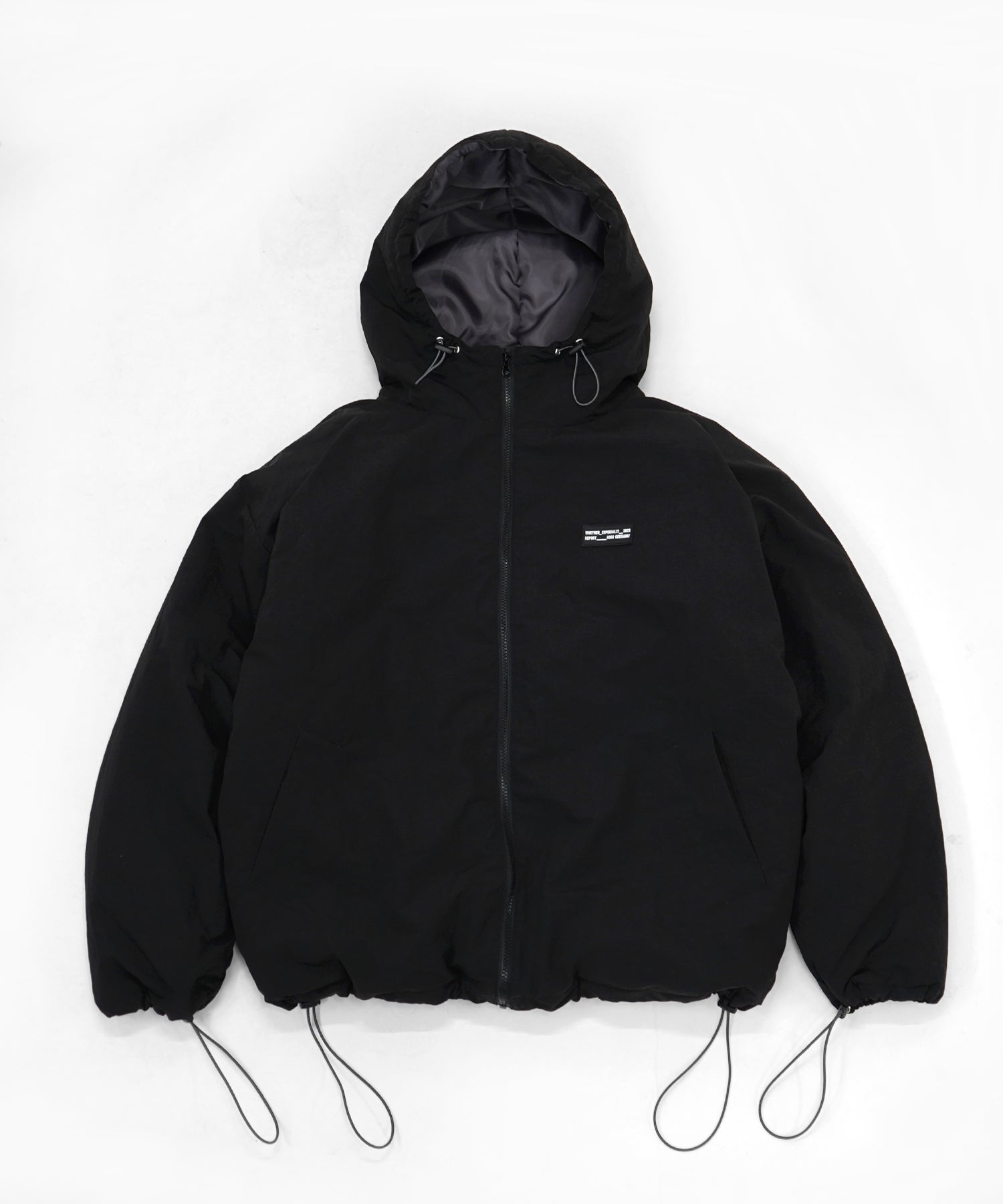 ビッグシルエット ラバーワンポイントロゴ ナイロン エコダウンジャケットフーディー