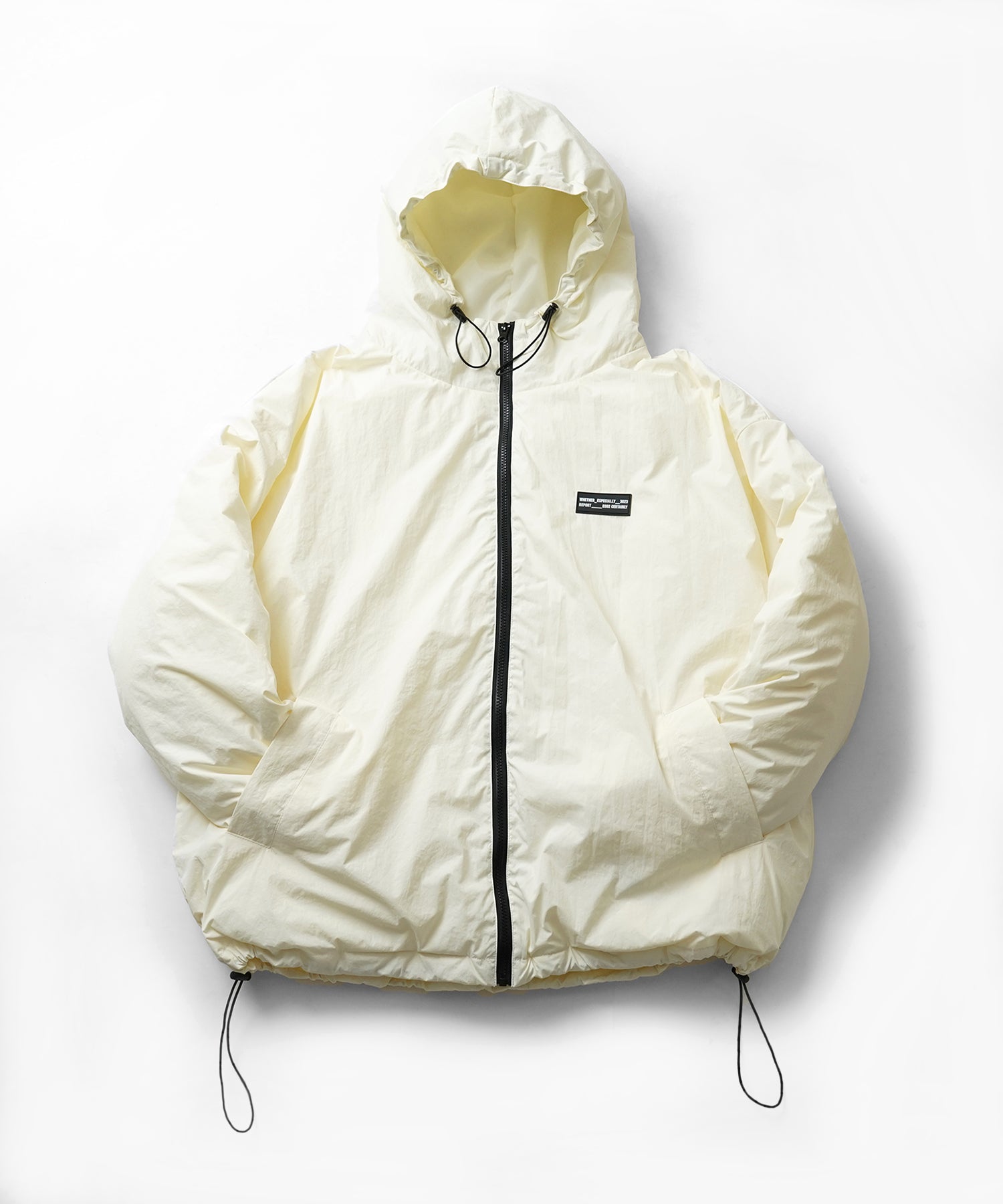 ビッグシルエット ラバーワンポイントロゴ ナイロン エコダウンジャケットフーディー