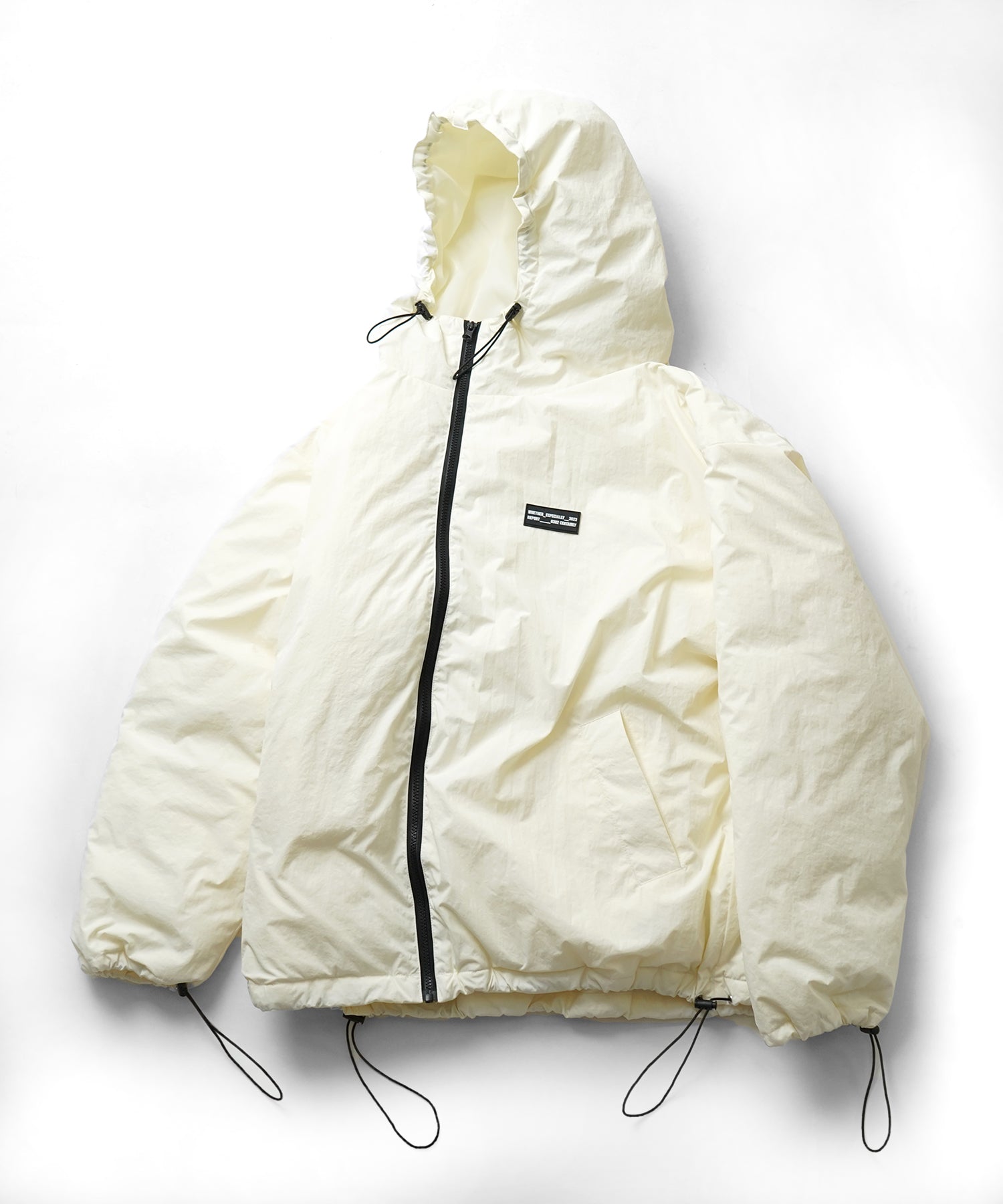 ビッグシルエット ラバーワンポイントロゴ ナイロン エコダウンジャケットフーディー