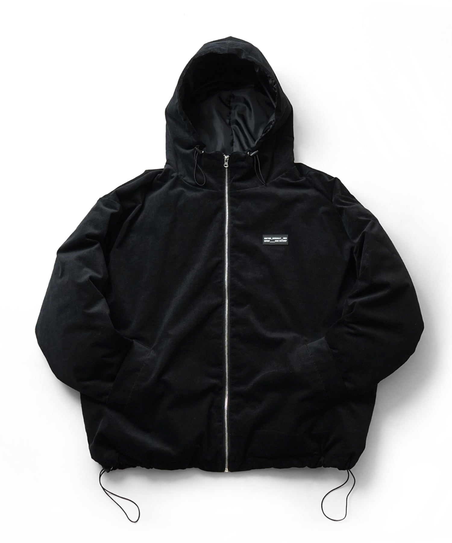 ビッグシルエット ラバーワンポイントロゴ コーデュロイ エコダウンジャケットフーディー