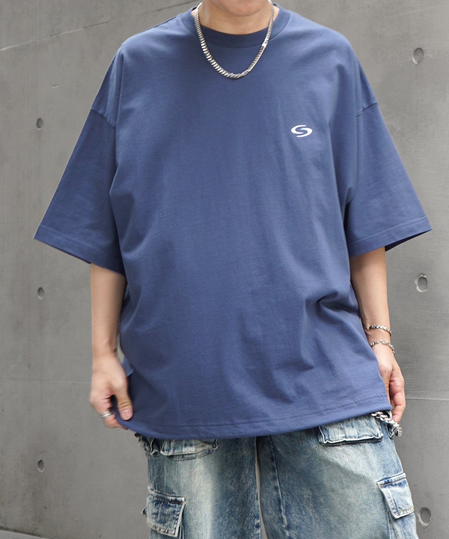 25SS ビッグシルエット ワンポイント刺繍 裾ドローコード Tシャツ