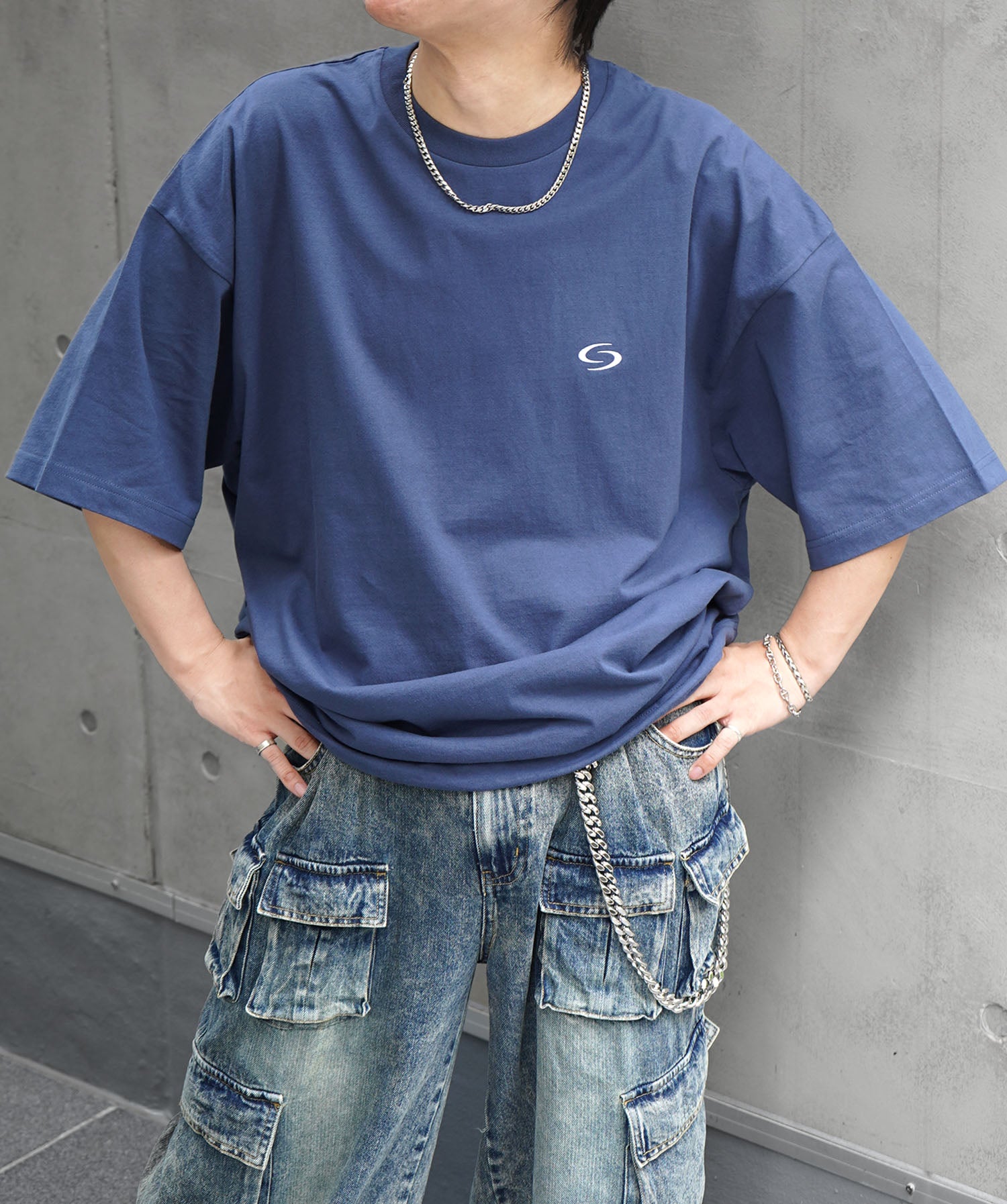25SS ビッグシルエット ワンポイント刺繍 裾ドローコード Tシャツ