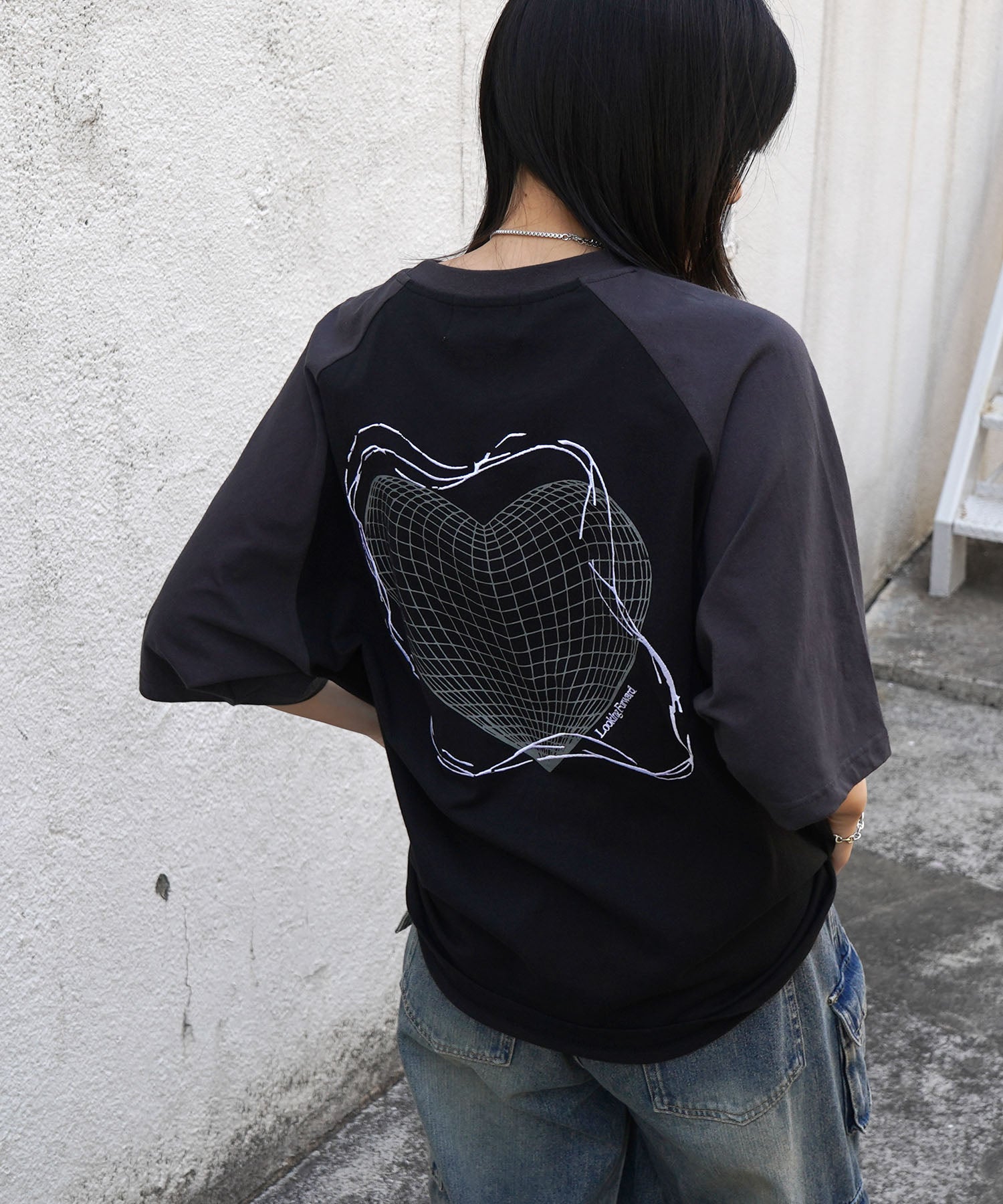 25SS 韓国ストリート ハート グランジロゴ Y2K ビッグシルエット半袖Tシャツ