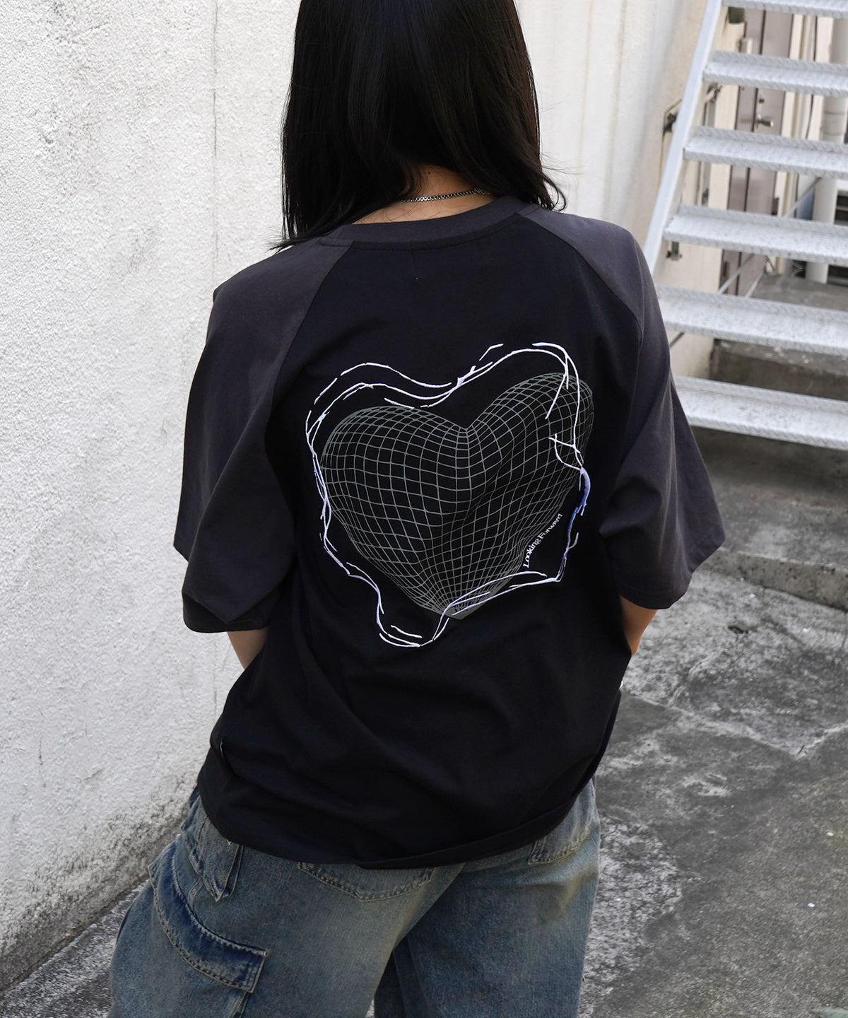 25SS 韓国ストリート ハート グランジロゴ Y2K ビッグシルエット半袖Tシャツ