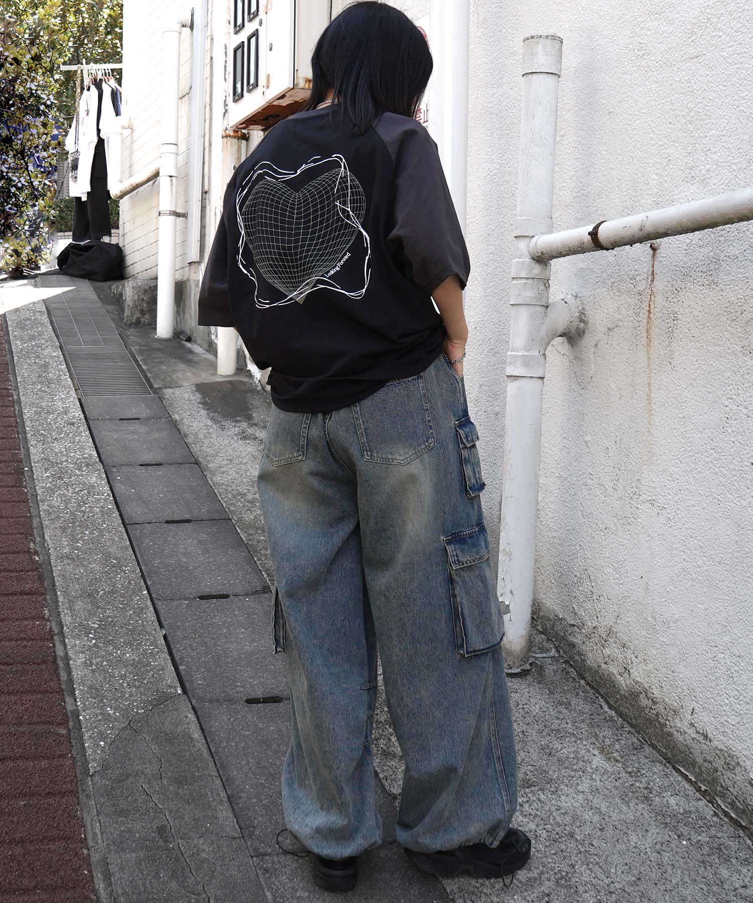 25SS 韓国ストリート ハート グランジロゴ Y2K ビッグシルエット半袖Tシャツ