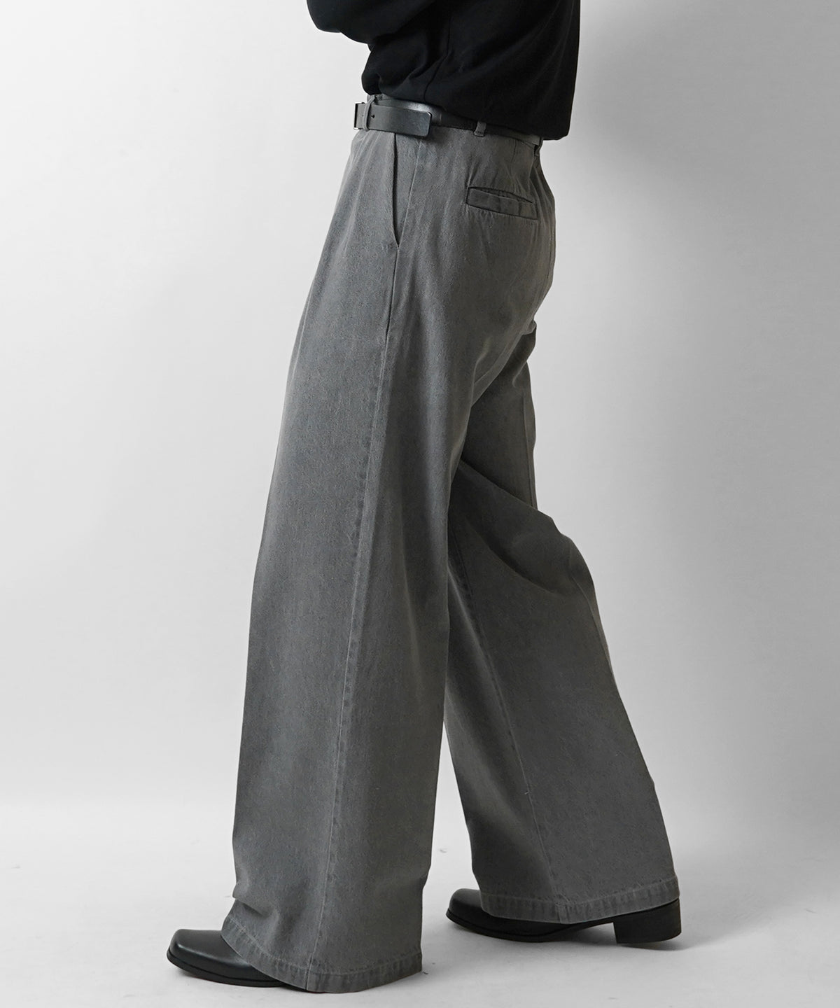 25SS ヴィンテージメイク ケミカル加工 デニム タック ワイドストレートスラックスパンツ