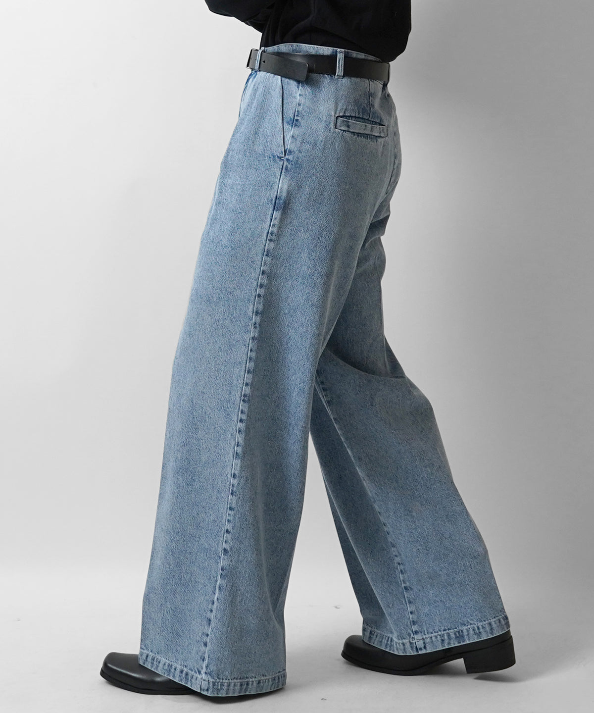 25SS ヴィンテージメイク ケミカル加工 デニム タック ワイドストレートスラックスパンツ