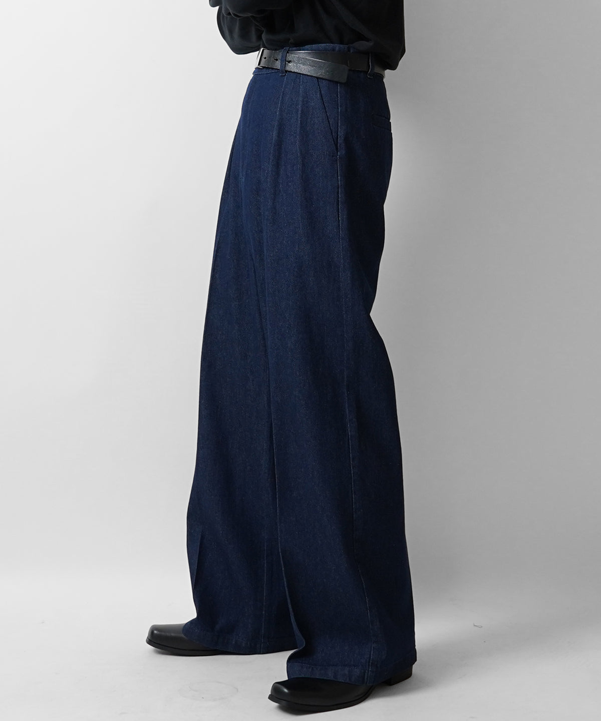 25SS ヴィンテージメイク ケミカル加工 デニム タック ワイドストレートスラックスパンツ