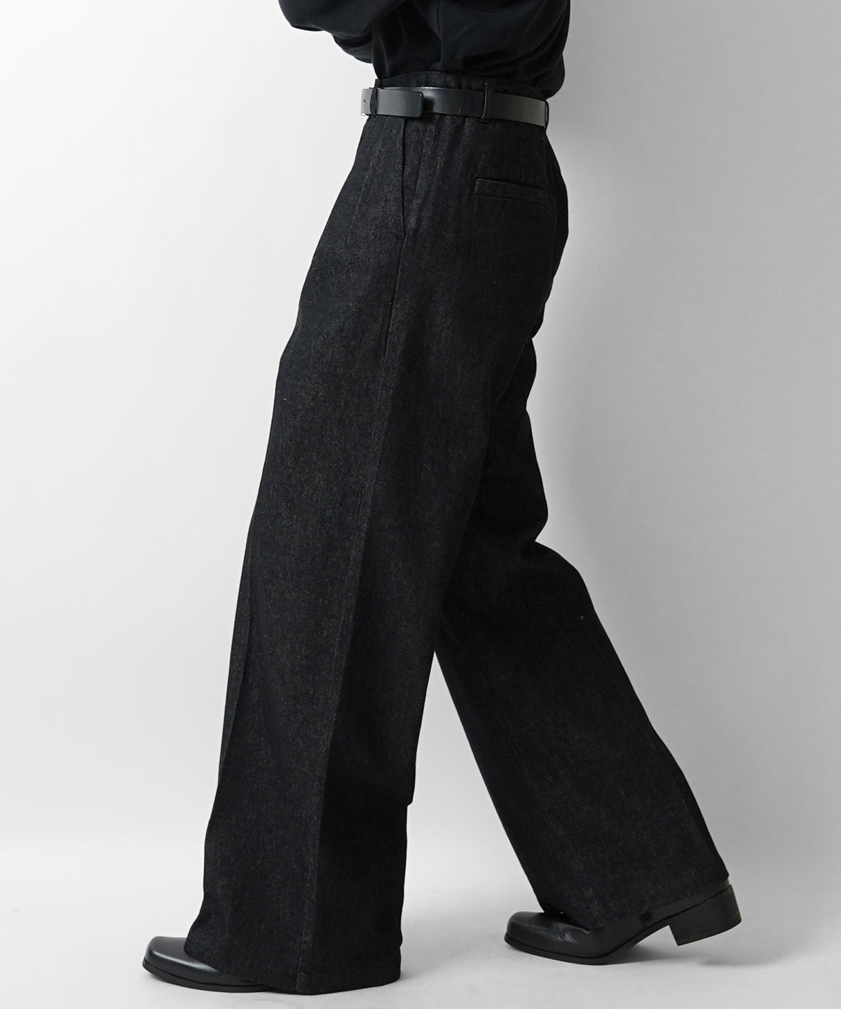 25SS ヴィンテージメイク ケミカル加工 デニム タック ワイドストレートスラックスパンツ