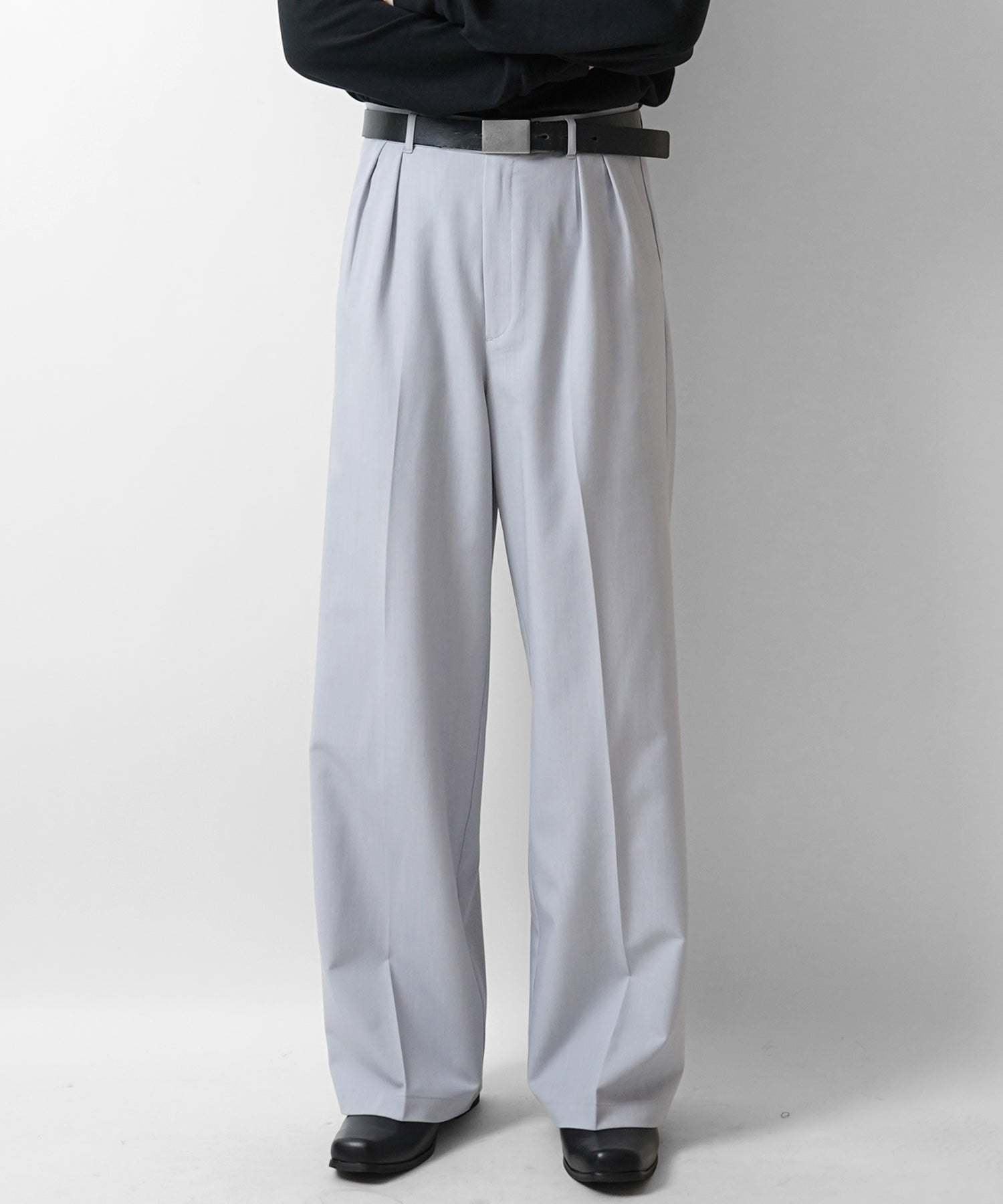 25SS ツイル タック ワイドストレートスラックスパンツ