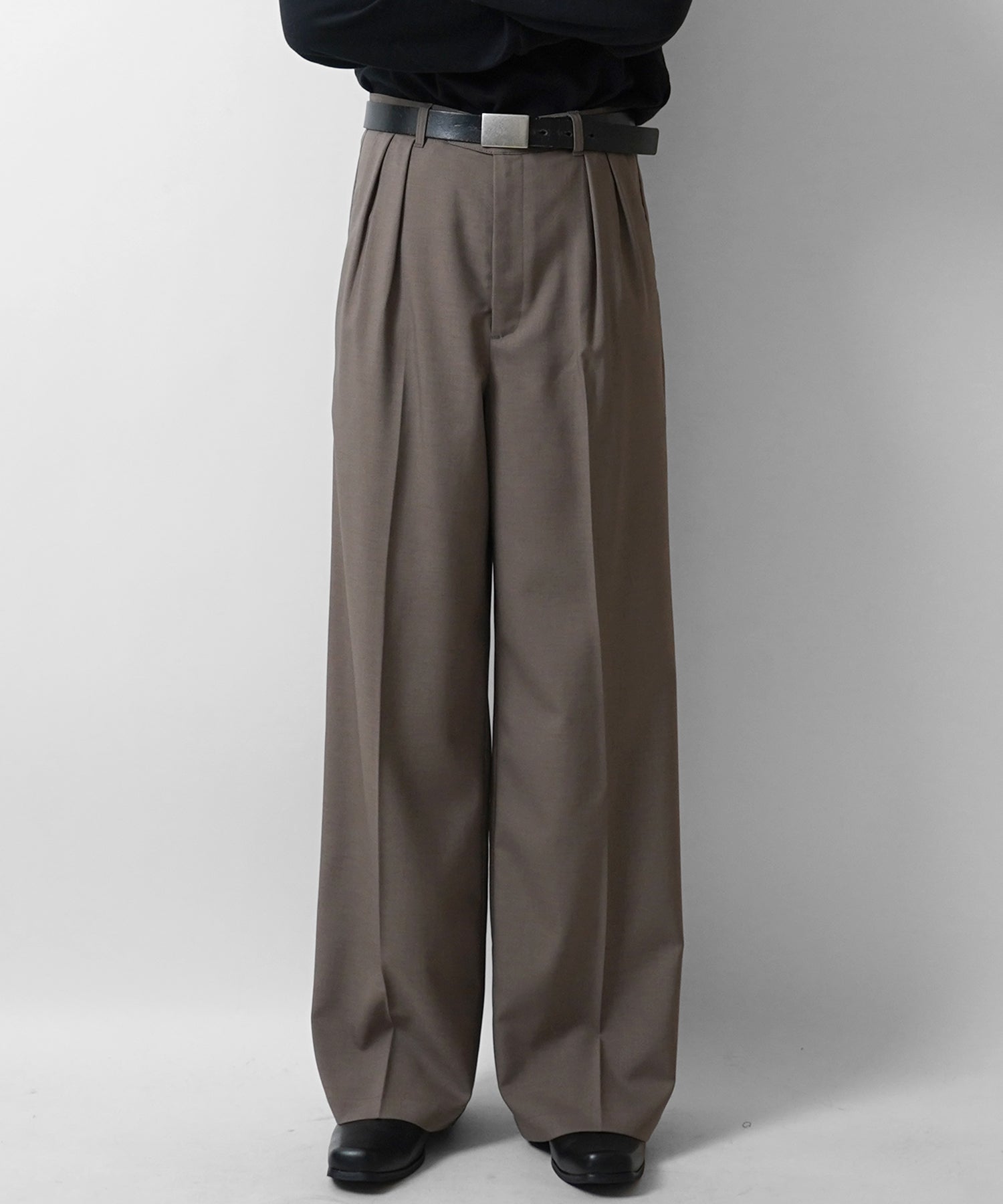 25SS ツイル タック ワイドストレートスラックスパンツ