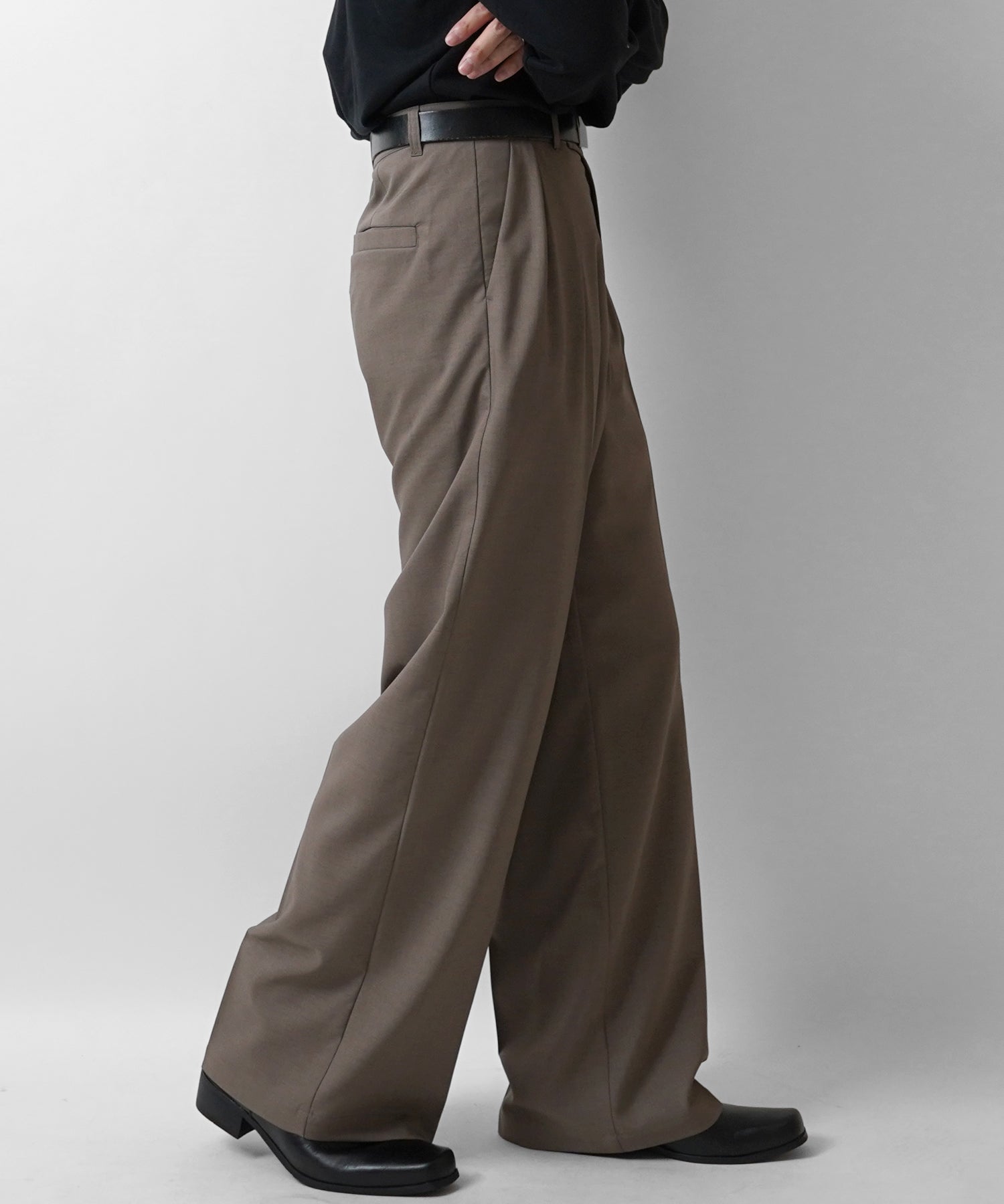 25SS ツイル タック ワイドストレートスラックスパンツ