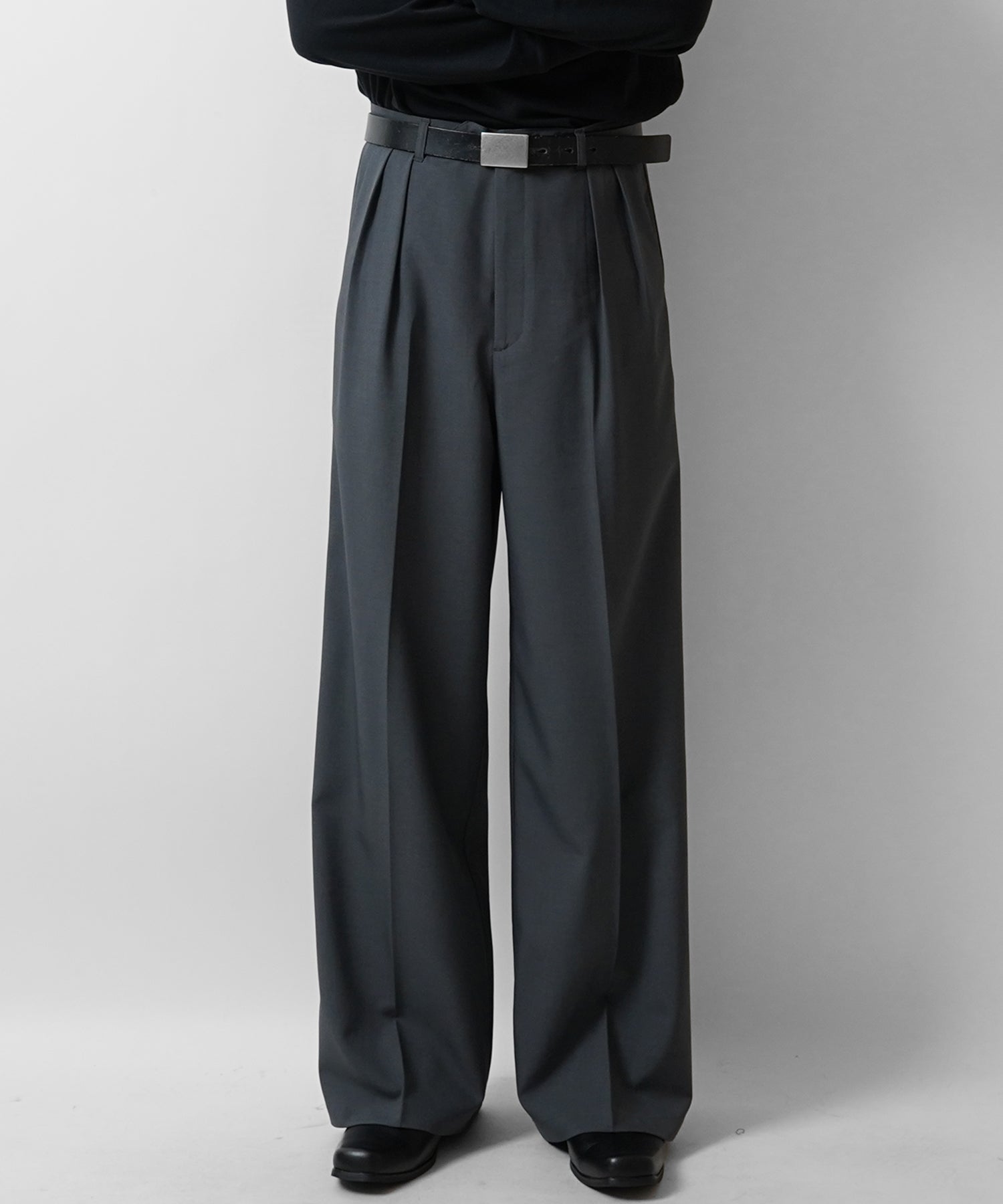 25SS ツイル タック ワイドストレートスラックスパンツ