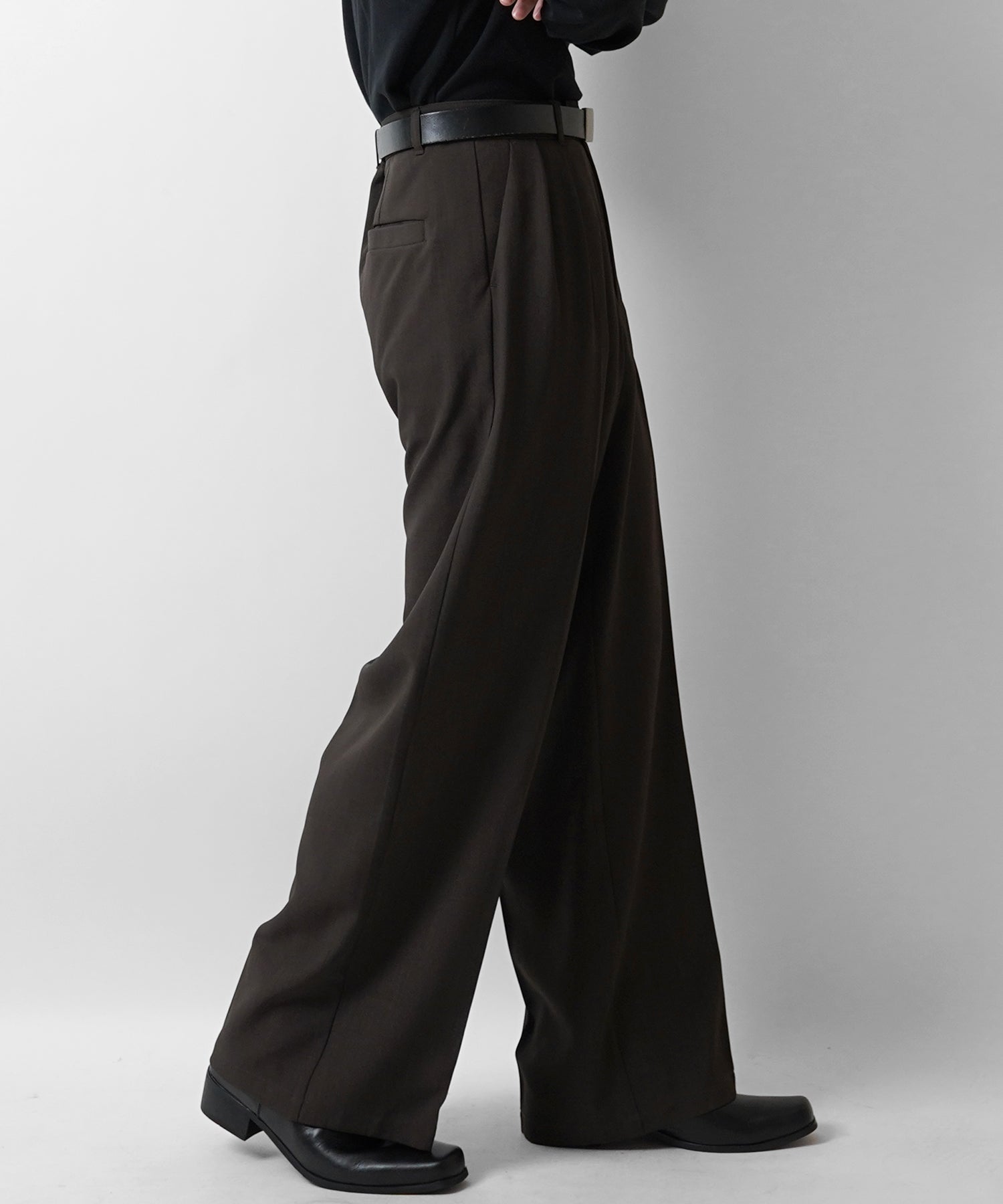 25SS ツイル タック ワイドストレートスラックスパンツ