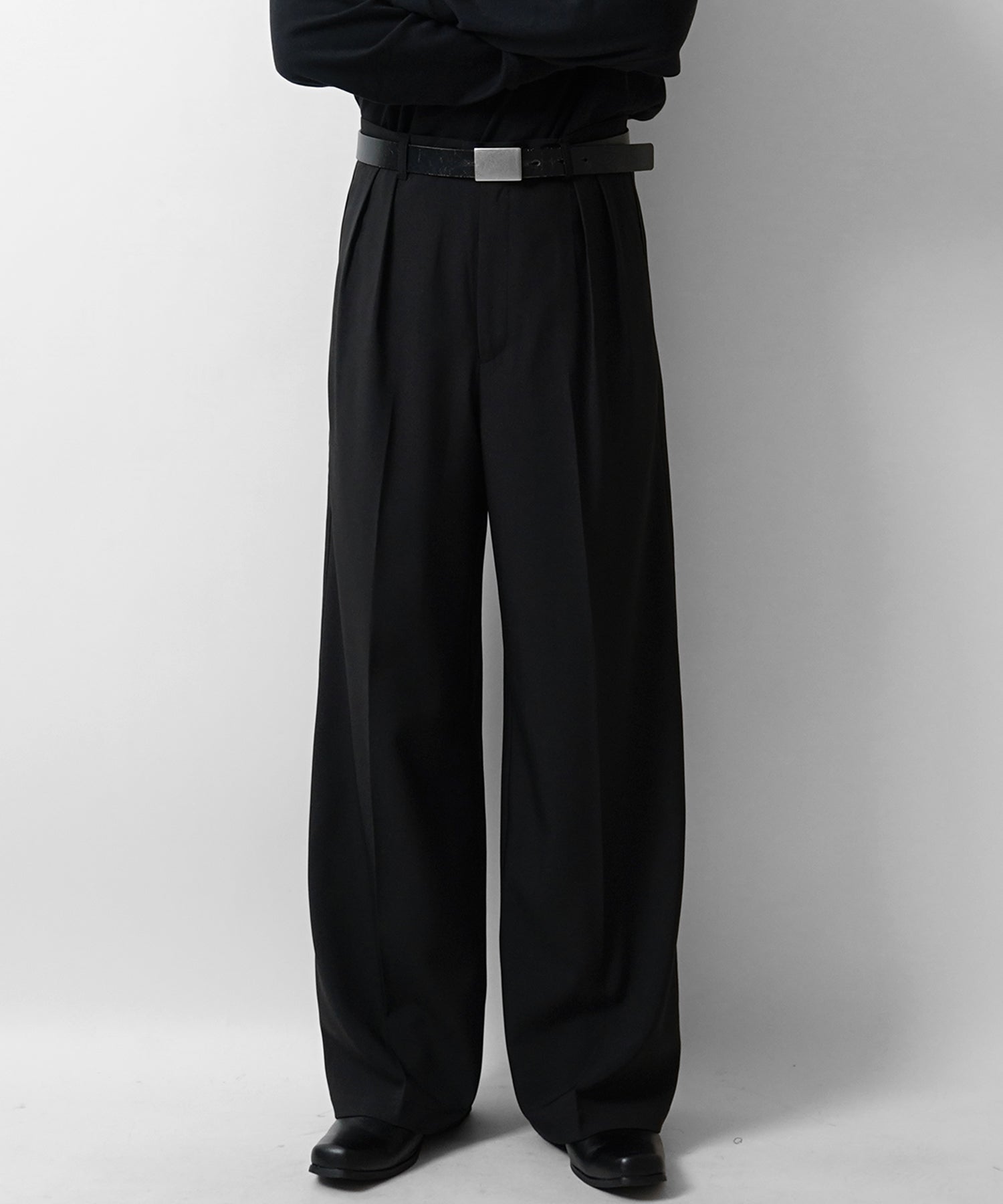 25SS ツイル タック ワイドストレートスラックスパンツ