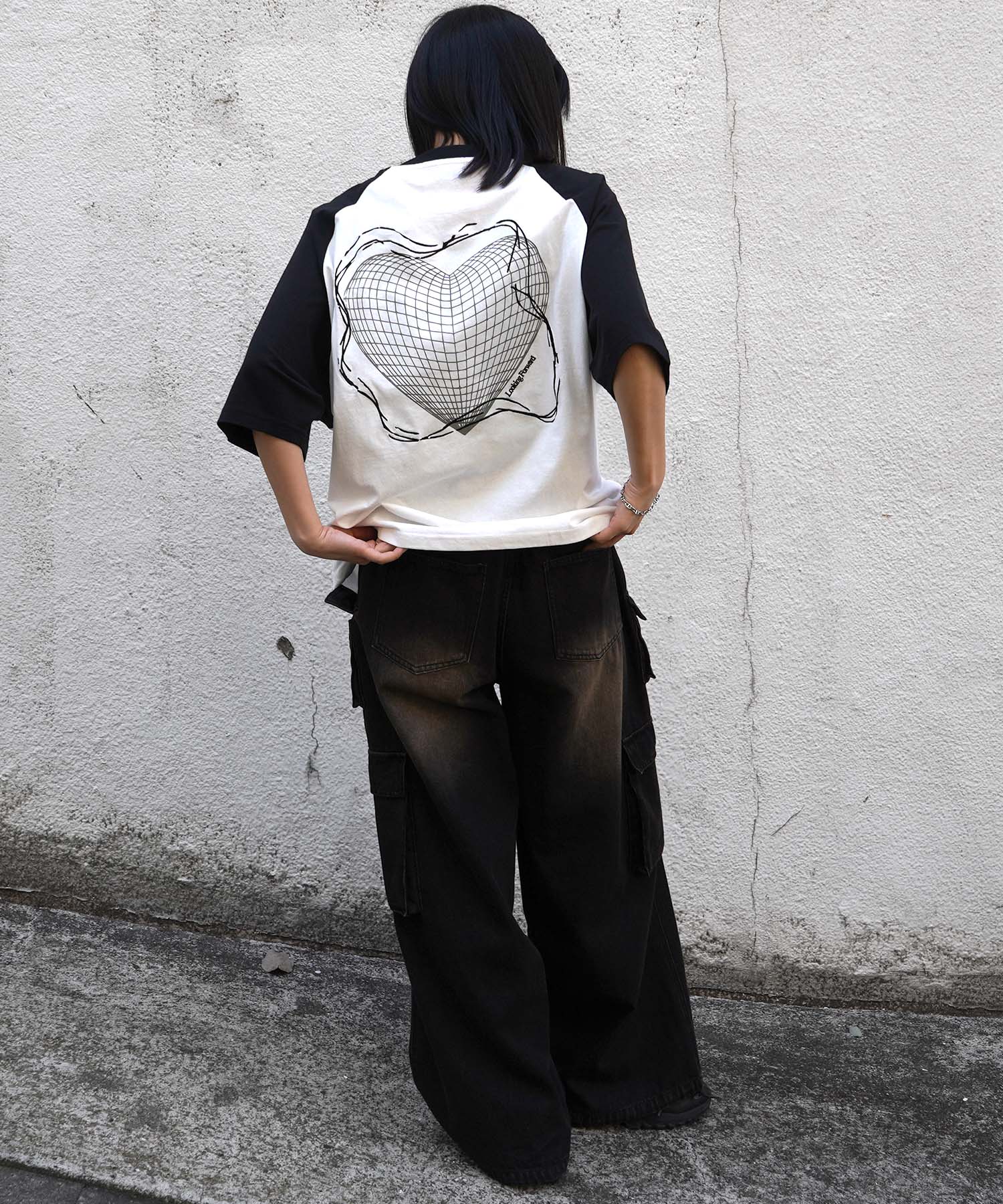 25SS 韓国ストリート ハート グランジロゴ Y2K ビッグシルエット半袖Tシャツ