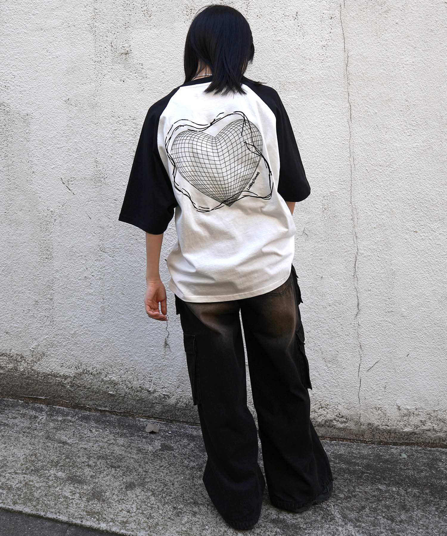 25SS 韓国ストリート ハート グランジロゴ Y2K ビッグシルエット半袖Tシャツ