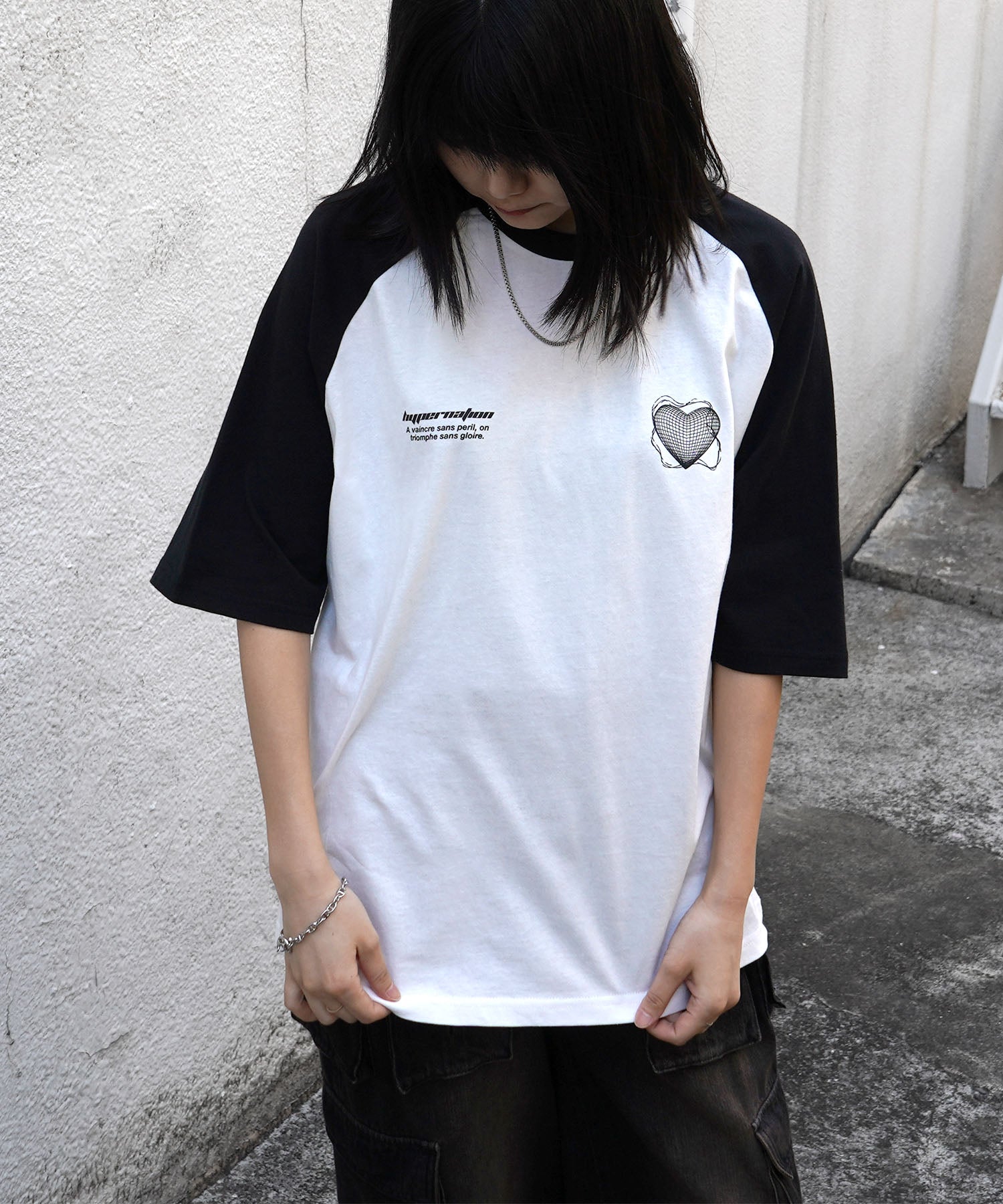 25SS 韓国ストリート ハート グランジロゴ Y2K ビッグシルエット半袖Tシャツ