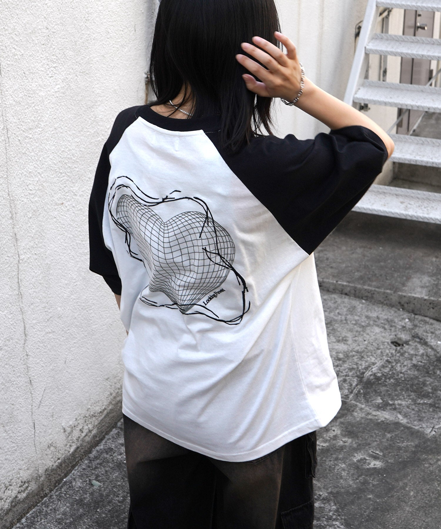 25SS 韓国ストリート ハート グランジロゴ Y2K ビッグシルエット半袖Tシャツ