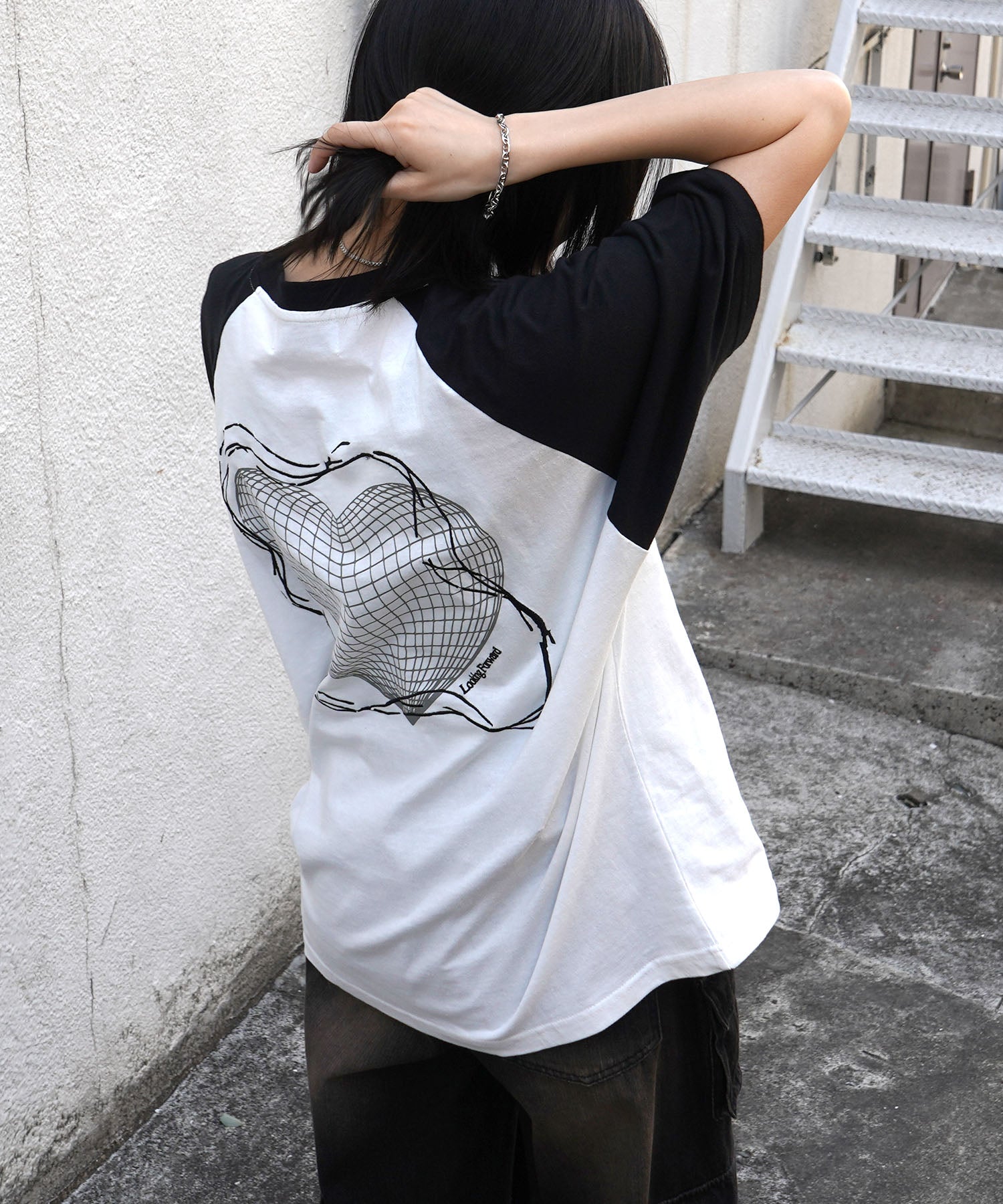 25SS 韓国ストリート ハート グランジロゴ Y2K ビッグシルエット半袖Tシャツ