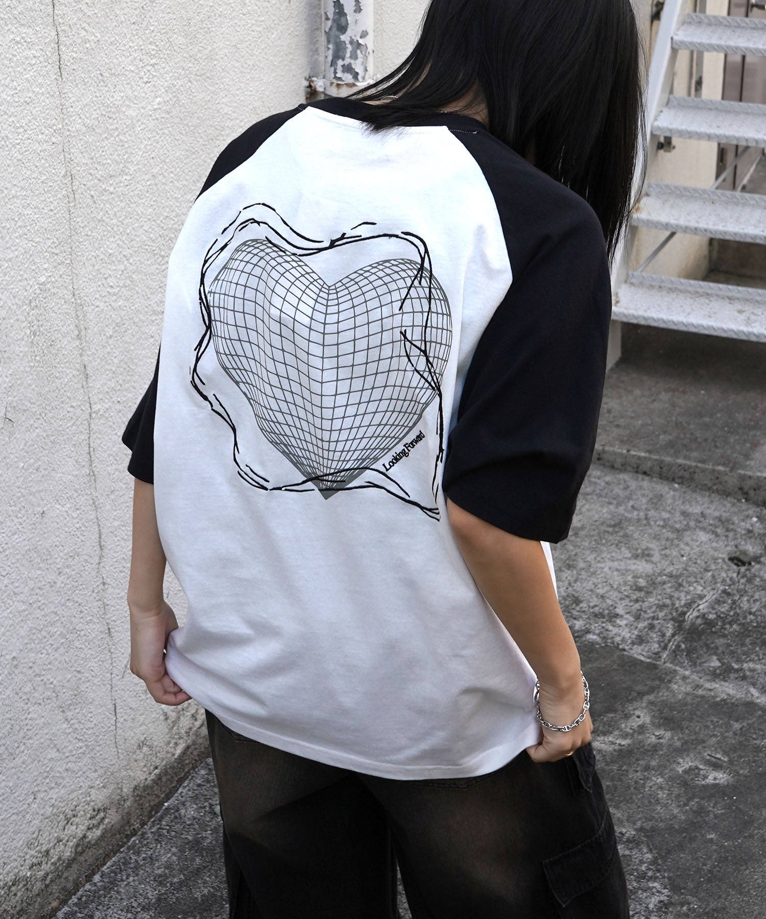 25SS 韓国ストリート ハート グランジロゴ Y2K ビッグシルエット半袖Tシャツ