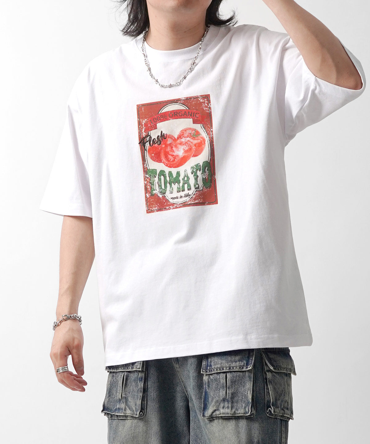 25SS ビッグシルエット 缶詰風イラストプリント 半袖Tシャツ